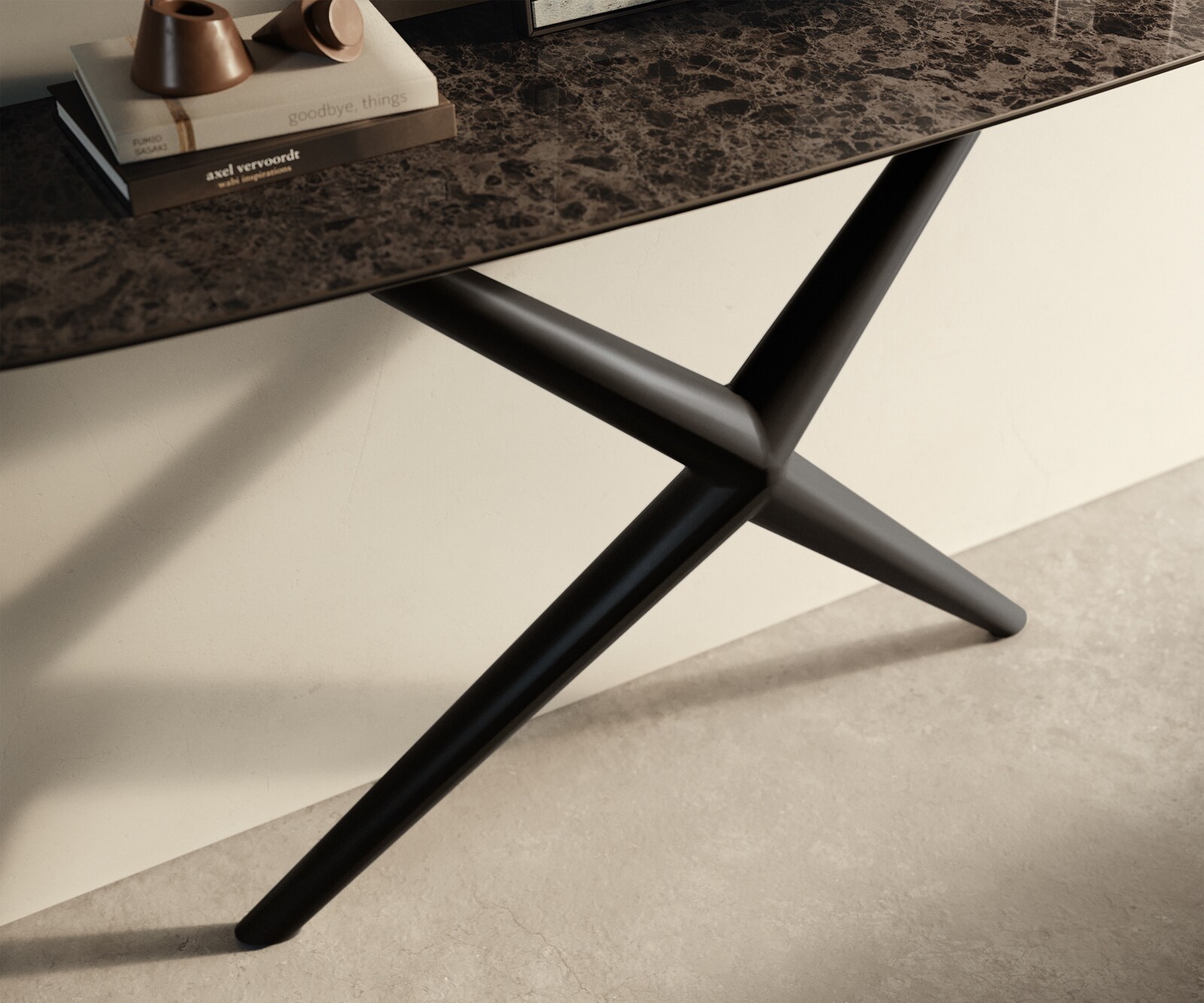 Console Edge forme bateau 140x40 cm Céramique Emperador Extra Lucidato Dunkelbraun Estelo Métal Noir 6