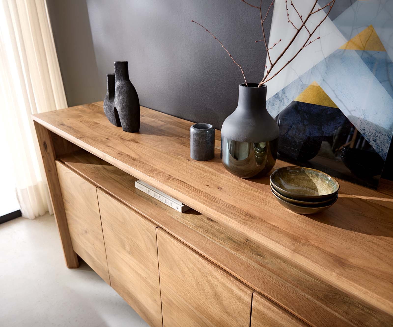 Sideboard Assuan 175 cm Akazie Natur 4 Türen 1 Fach 4 Sideboard Assuan 175 cm Akazie Natur 4 Türen 1 Fach 4