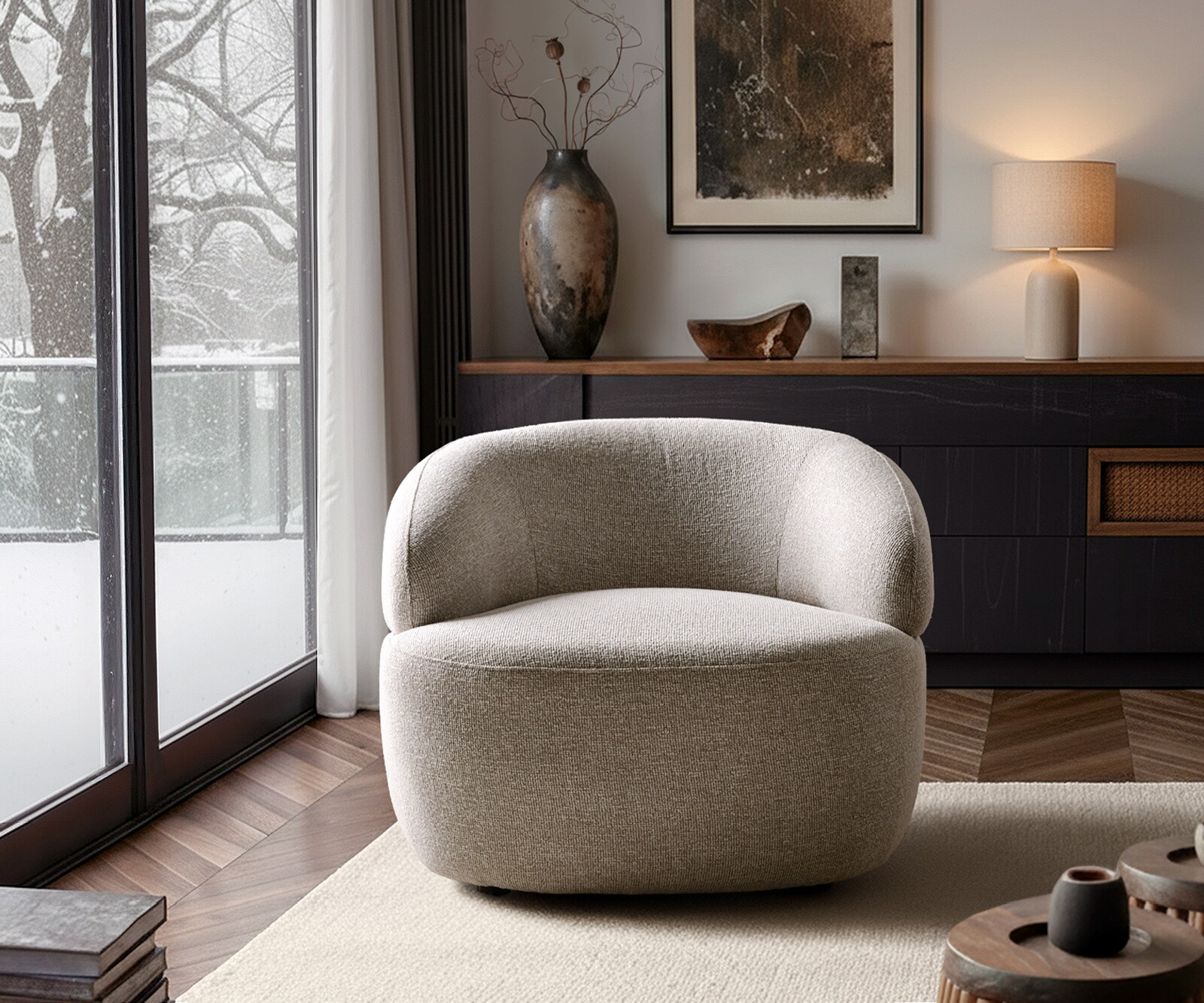 Fauteuil-lounge Nova 88x88 cm microfibre taupe vintage 4