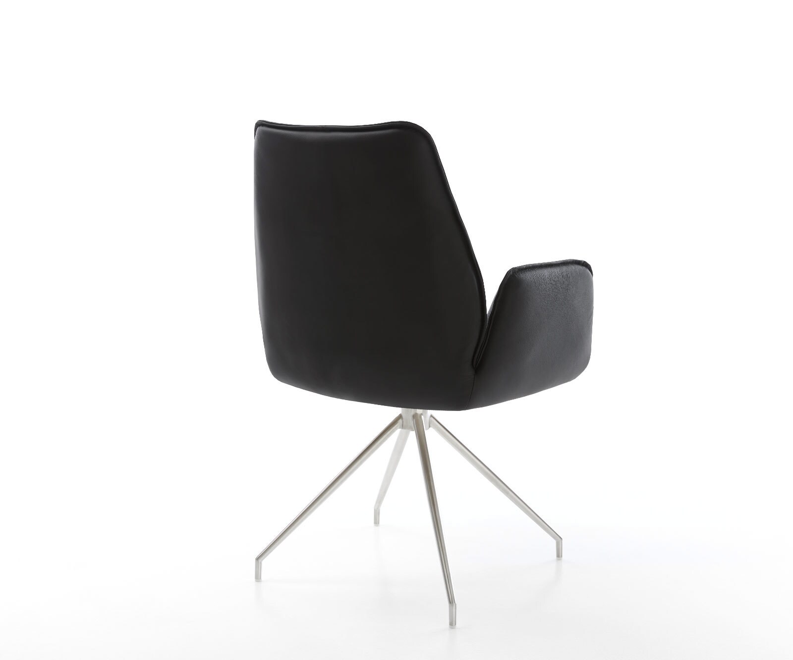 Chaise-de-salle-à-manger Zoa-Flex cuir de vache noir pied croisé conique acier inoxydable brossé ressorts ensachés 5