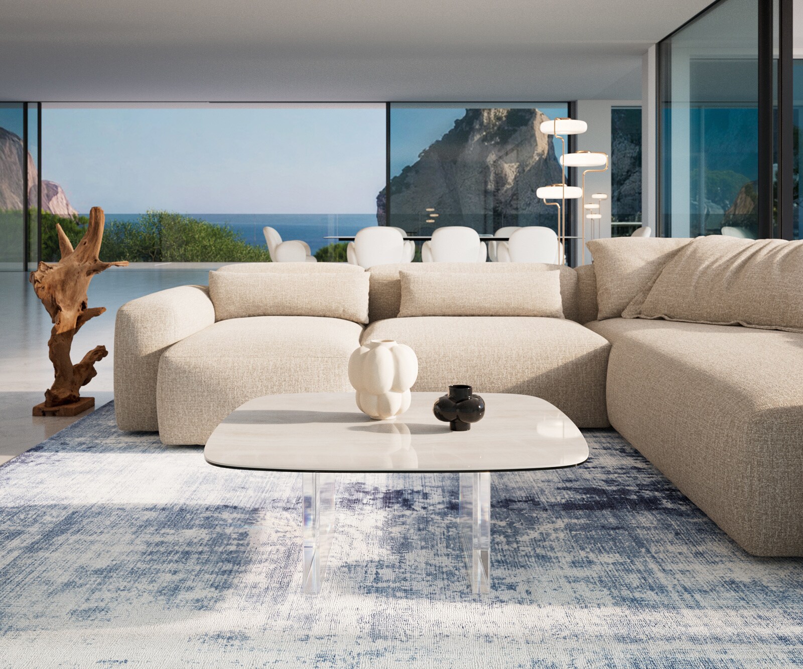Couchtisch Edge Boot 90x90 cm Keramik Onyx Champagne Lumia Acryl 1
