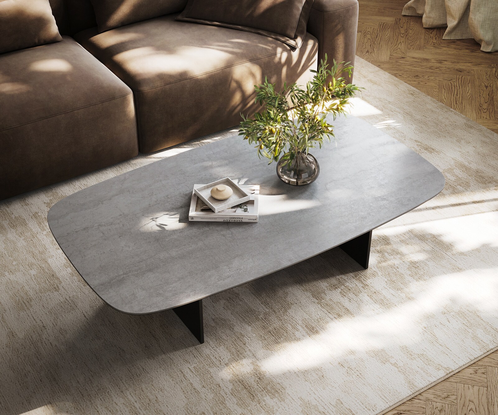 Couchtisch Edge Boot 135x80 cm Keramik Beton Grau Salto Metall Schwarz 4