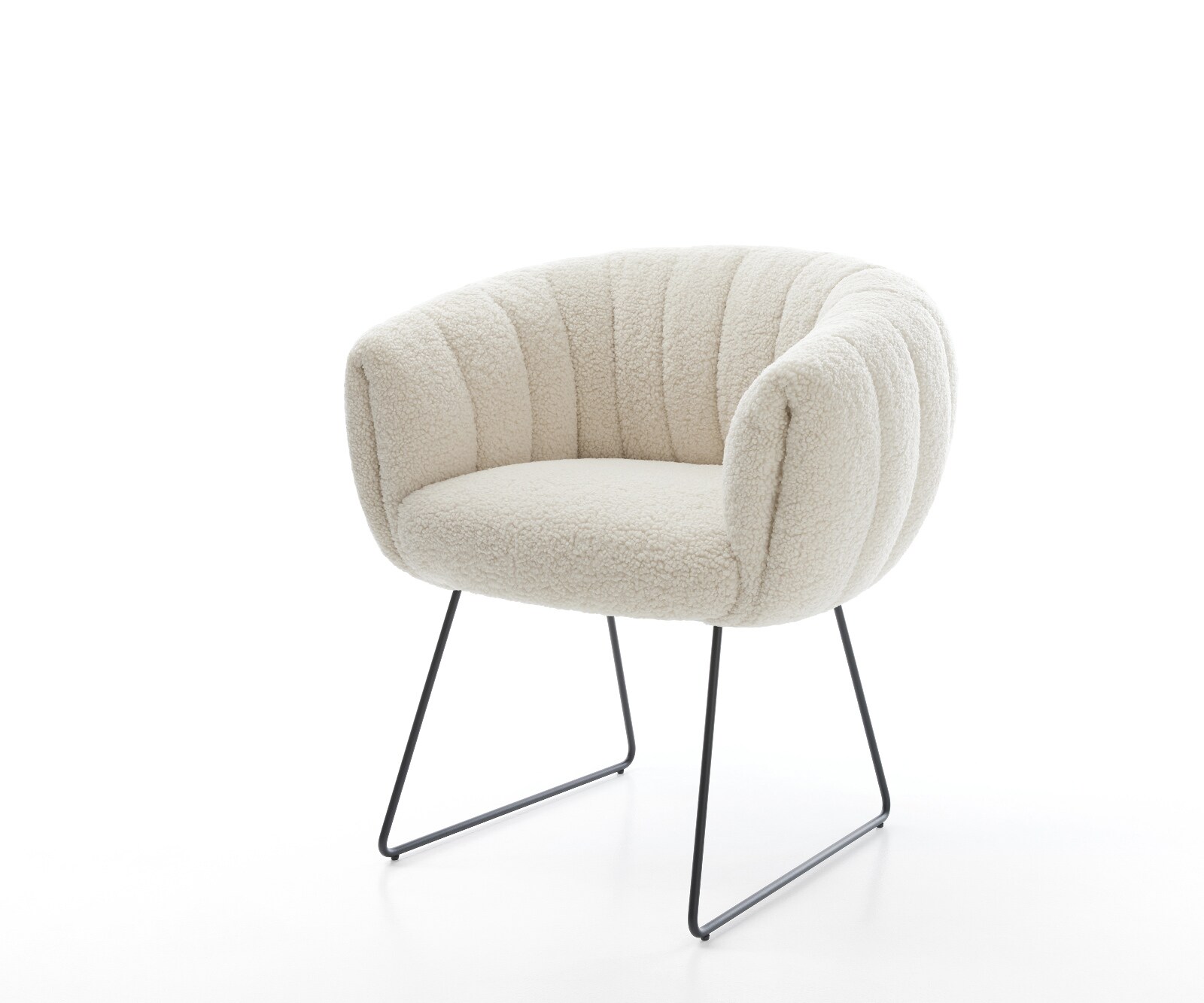 Esszimmerstuhl Jada-Flex Teddystoff Beige Kufengestell Schwarz Taschenfederkern 1