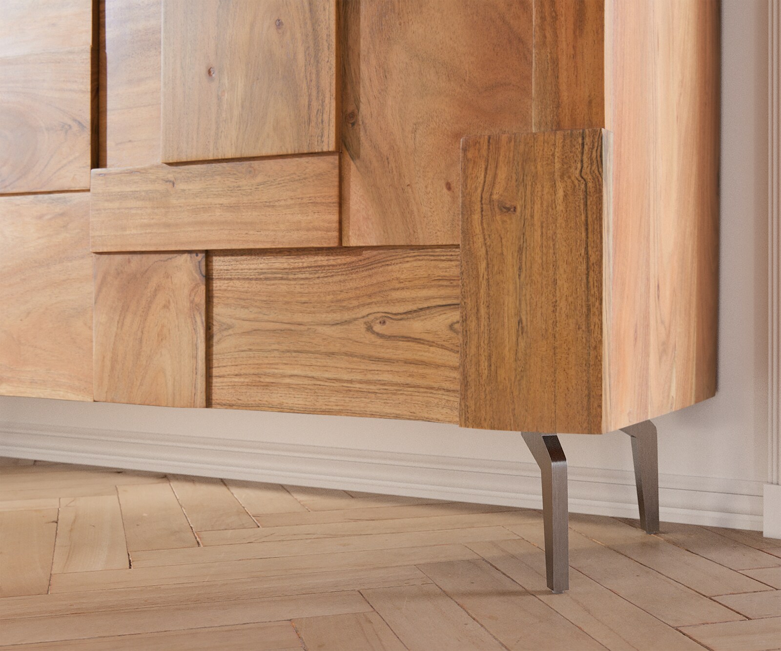 Sideboard Puzzle 145 cm Akazie Natur Winkelfuß Edelstahl 4 Sideboard Puzzle 145 cm Akazie Natur Winkelfuß Edelstahl 4