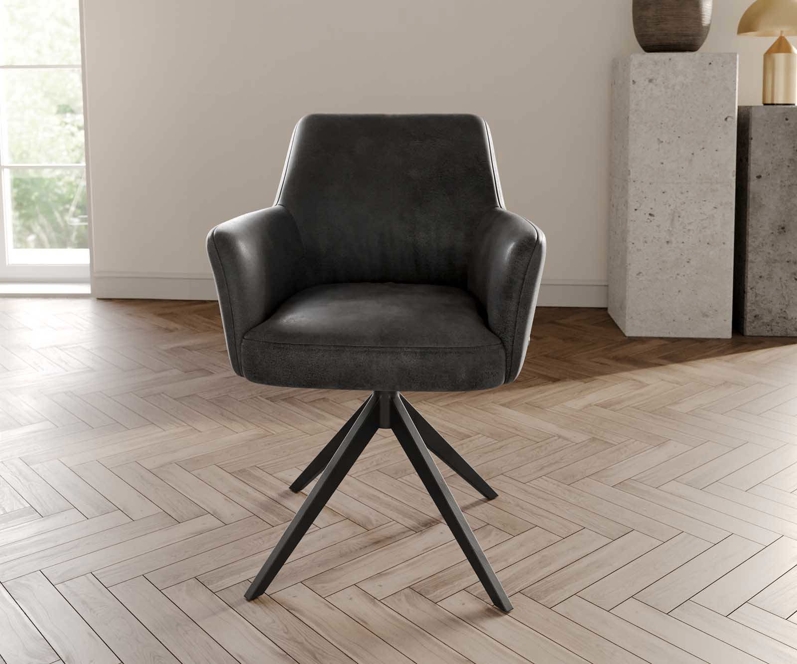 Drehstuhl Xana-Flex mit Armlehnen Mikrofaser Anthrazit Vintage Kreuzgestell breit Schwarz 360° drehbar Taschenfederkern 1