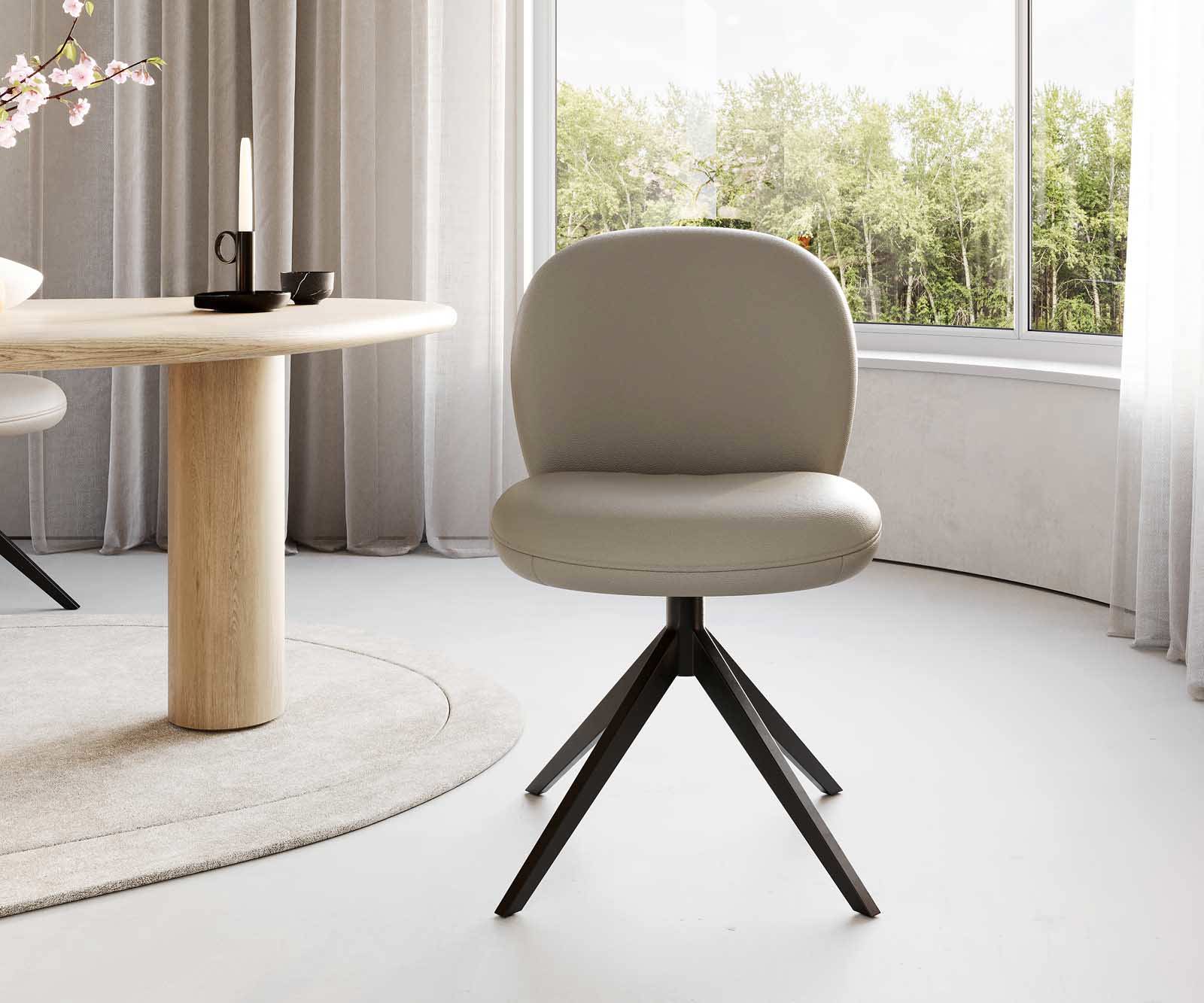 Chaise-pivotante Nube-Flex cuir de vache couleur boue pied croisé large noir pivotement sur 360° ressorts ensachés 2