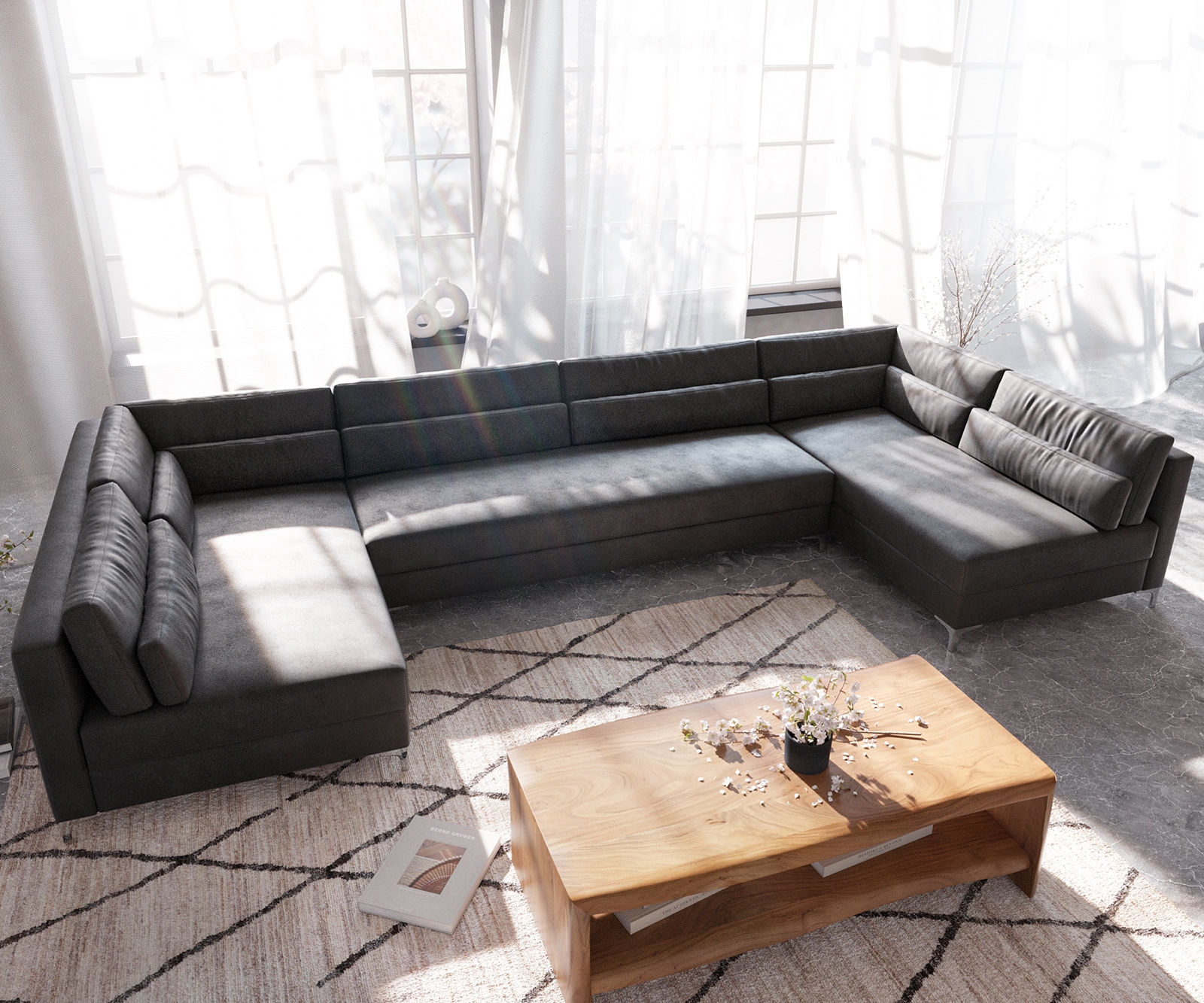 Wohnlandschaft Elio XL 400x185 cm Lederimitat Vintage Anthrazit 3 Wohnlandschaft Elio XL 400x185 cm Lederimitat Vintage Anthrazit 3