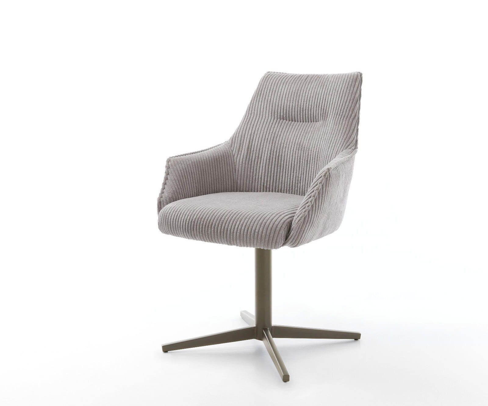 Chaise-pivotante Alja-Flex avec accoudoirs côtelé gris argenté pied de chaise 4 branches aspect titane pivotement sur 360° ressorts ensachés