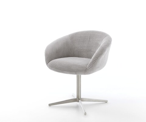 Chaise-pivotante Vinka-Flex avec accoudoirs côtelé gris argenté pied de chaise 4 branches acier inoxydable brossé pivotement sur 360° ressorts ensachés