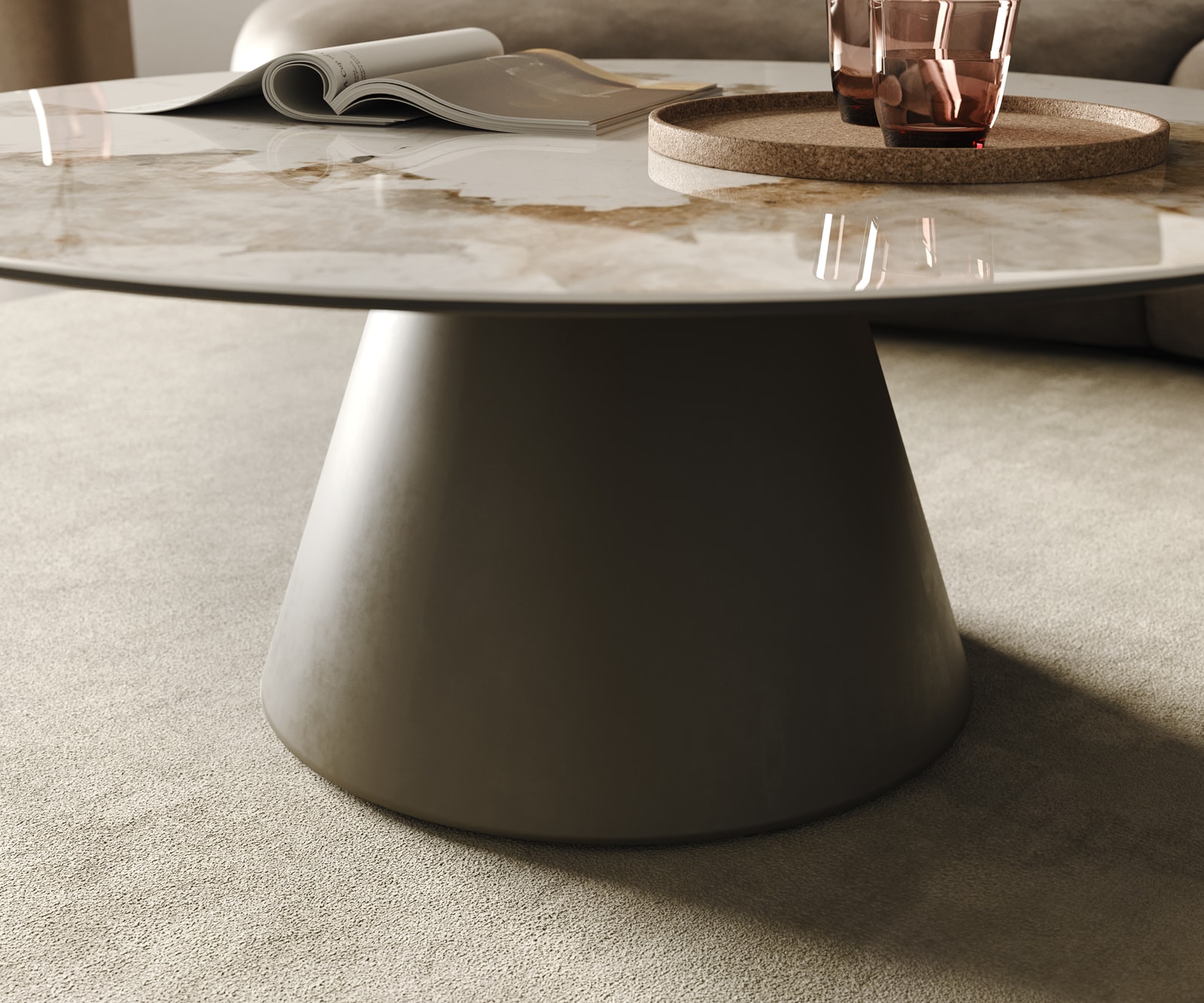 Couchtisch Borna 100x100 cm Keramik Minas Melange Weiß-Beige Gestell Konisch Effektfinish Titan 5