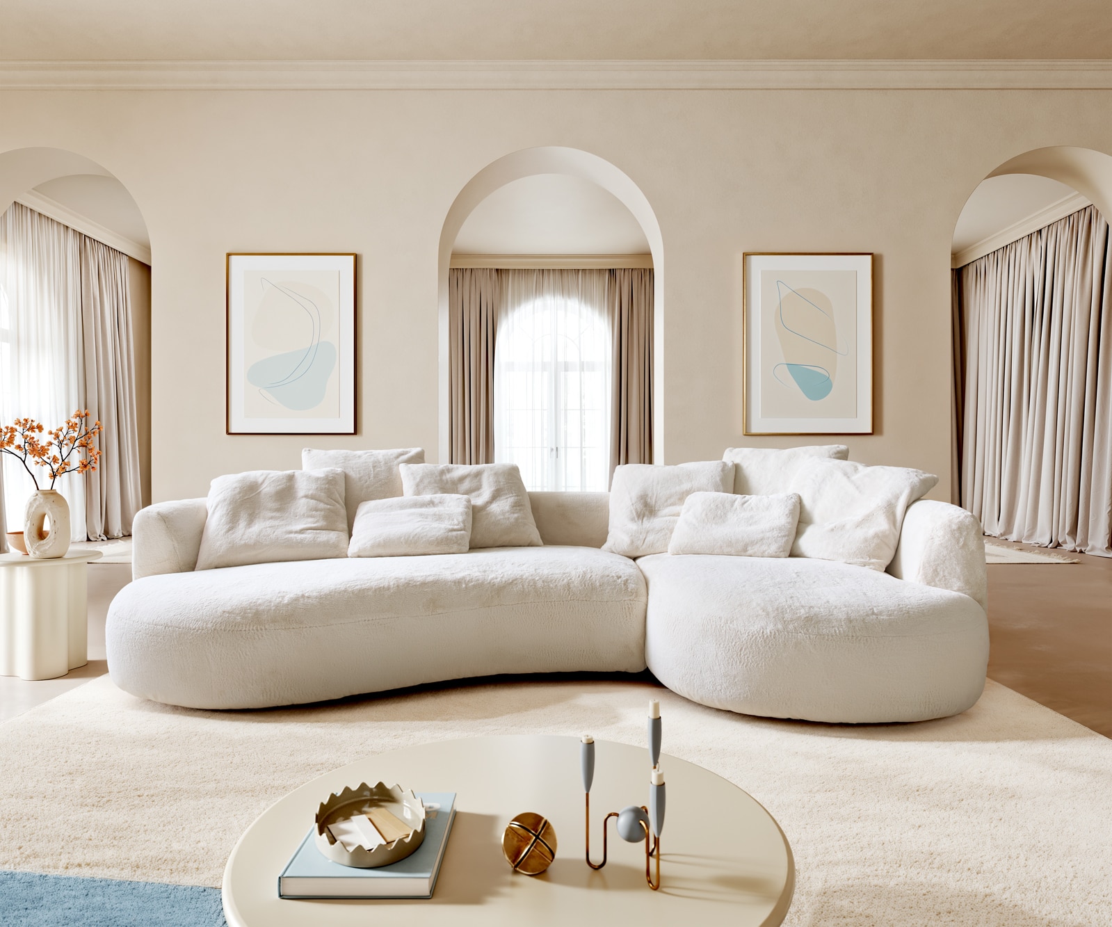 Big-Sofa Edina 330x170 cm Plüsch Creme-Weiß 1