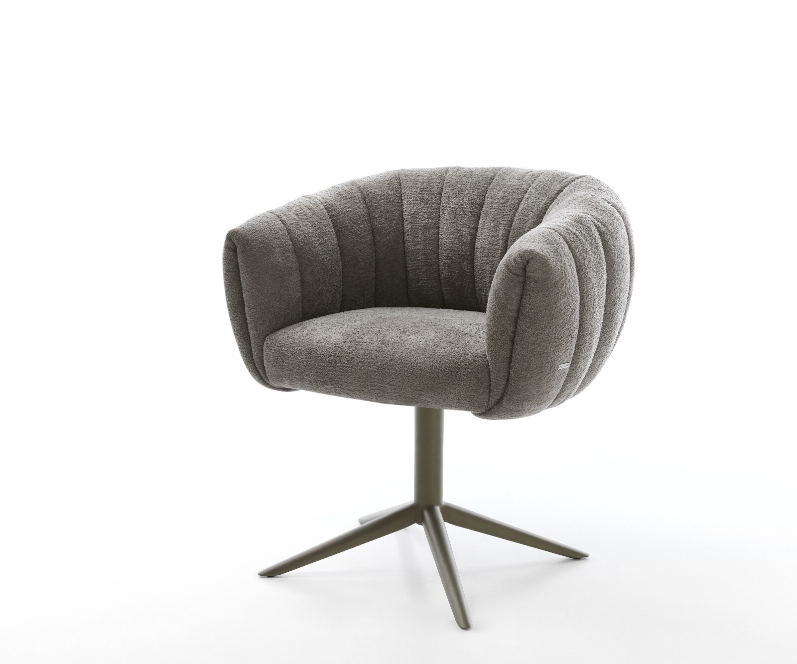 Chaise-pivotante Jada-Flex bouclé doux couleur boue pied croisé angulaire aspect titane pivotement sur 360° fonction bascule ressorts ensachés 1