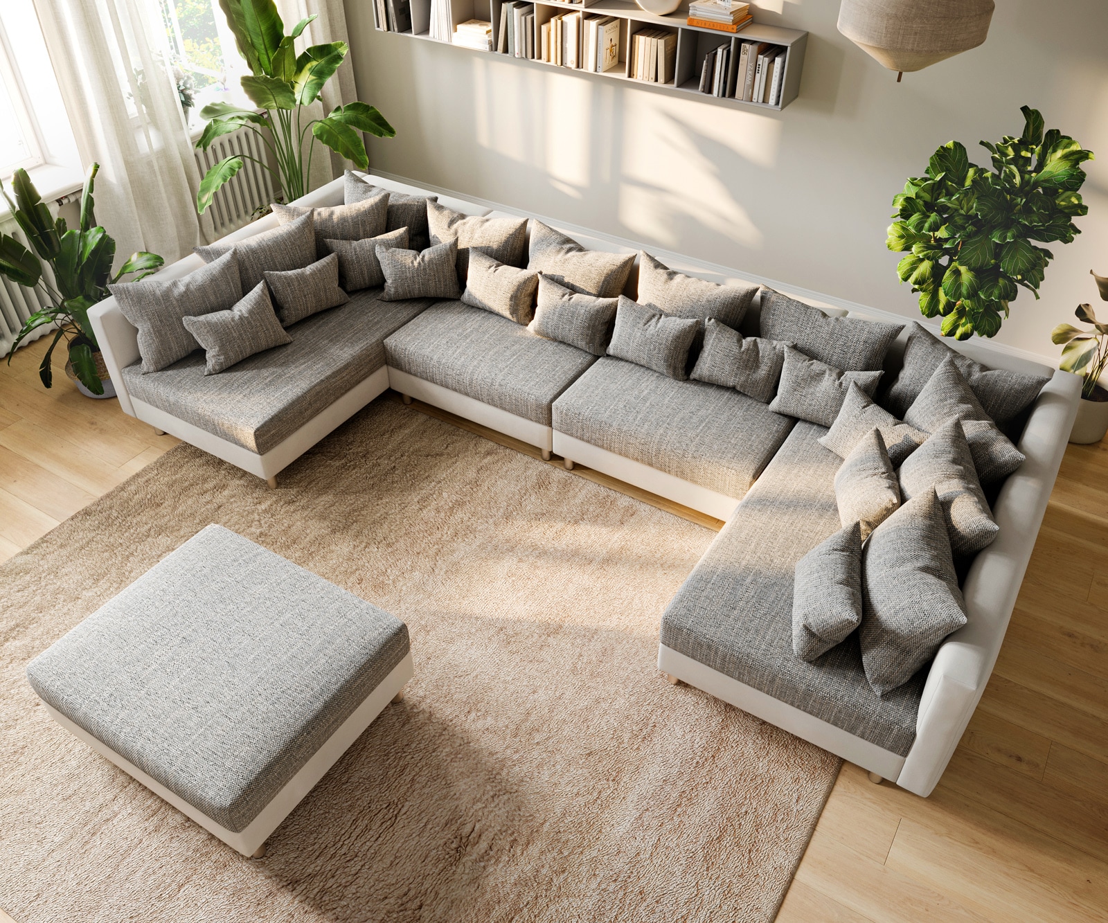 Wohnlandschaft Clovis XL Weiss Hellgrau Modulsofa Hocker  4 Wohnlandschaft Clovis XL Weiss Hellgrau Modulsofa Hocker  4