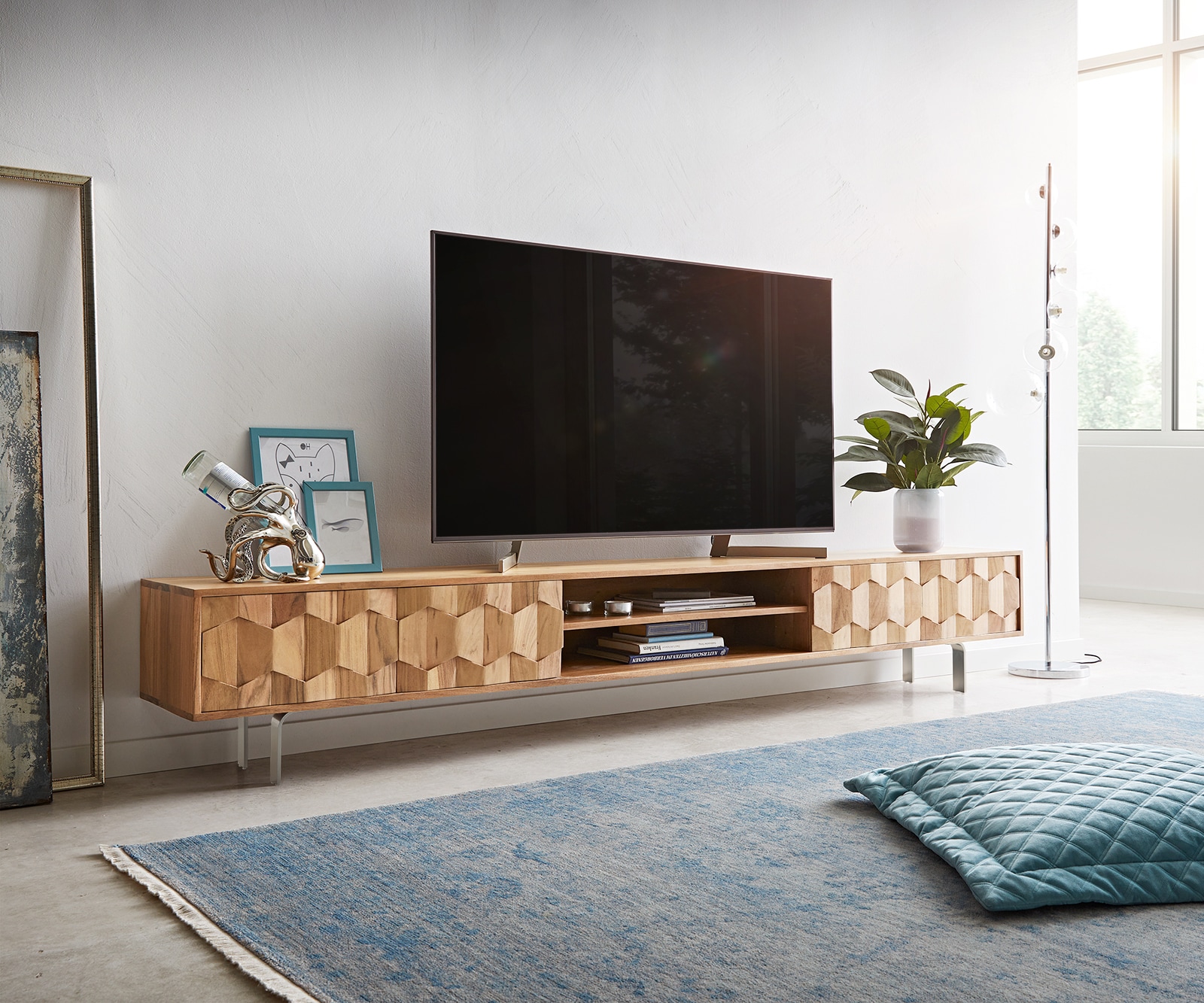 Buffet bas Fevo 240 cm acacia nature 4 portes Pied-L Buffet bas Fevo 240 cm acacia nature 4 portes Pied-L