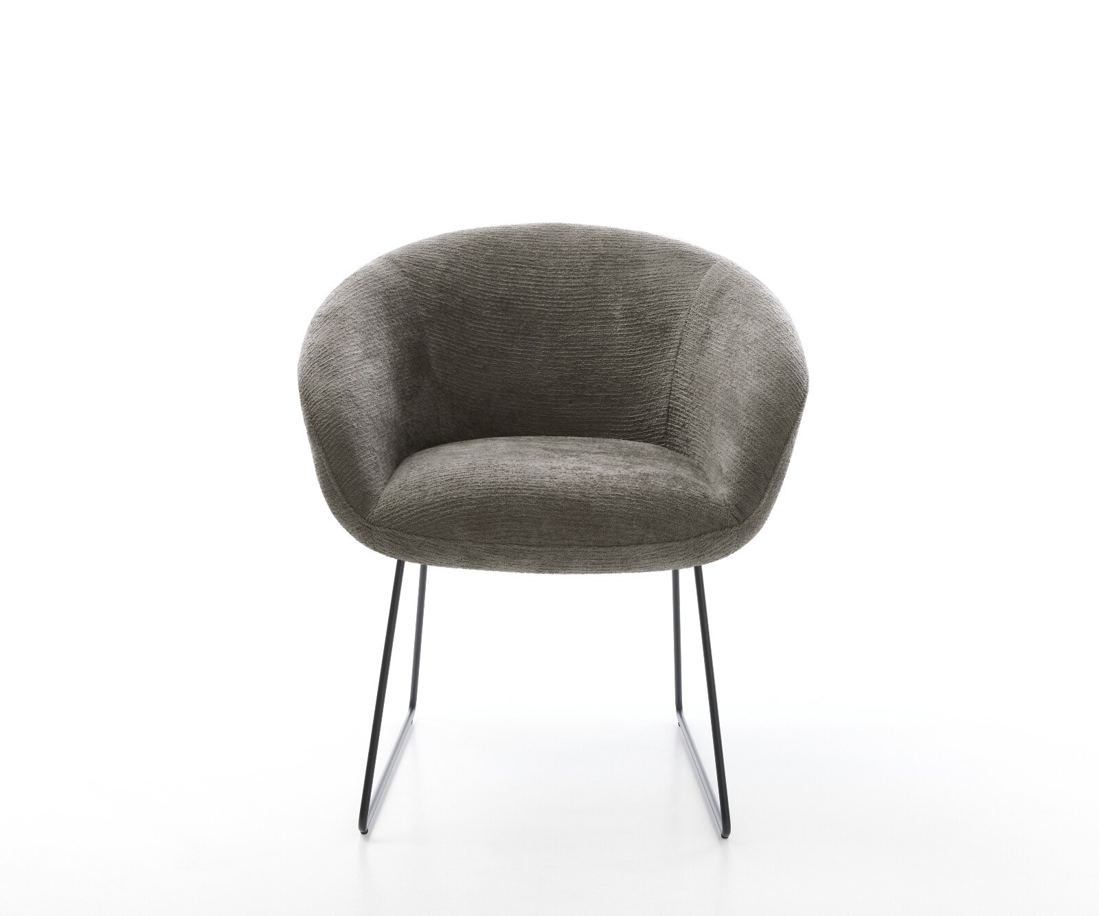 Chaise-de-salle-à-manger Vinka-Flex avec accoudoirs bouclé doux couleur boue pied trapèze noir resorts ensachés 1