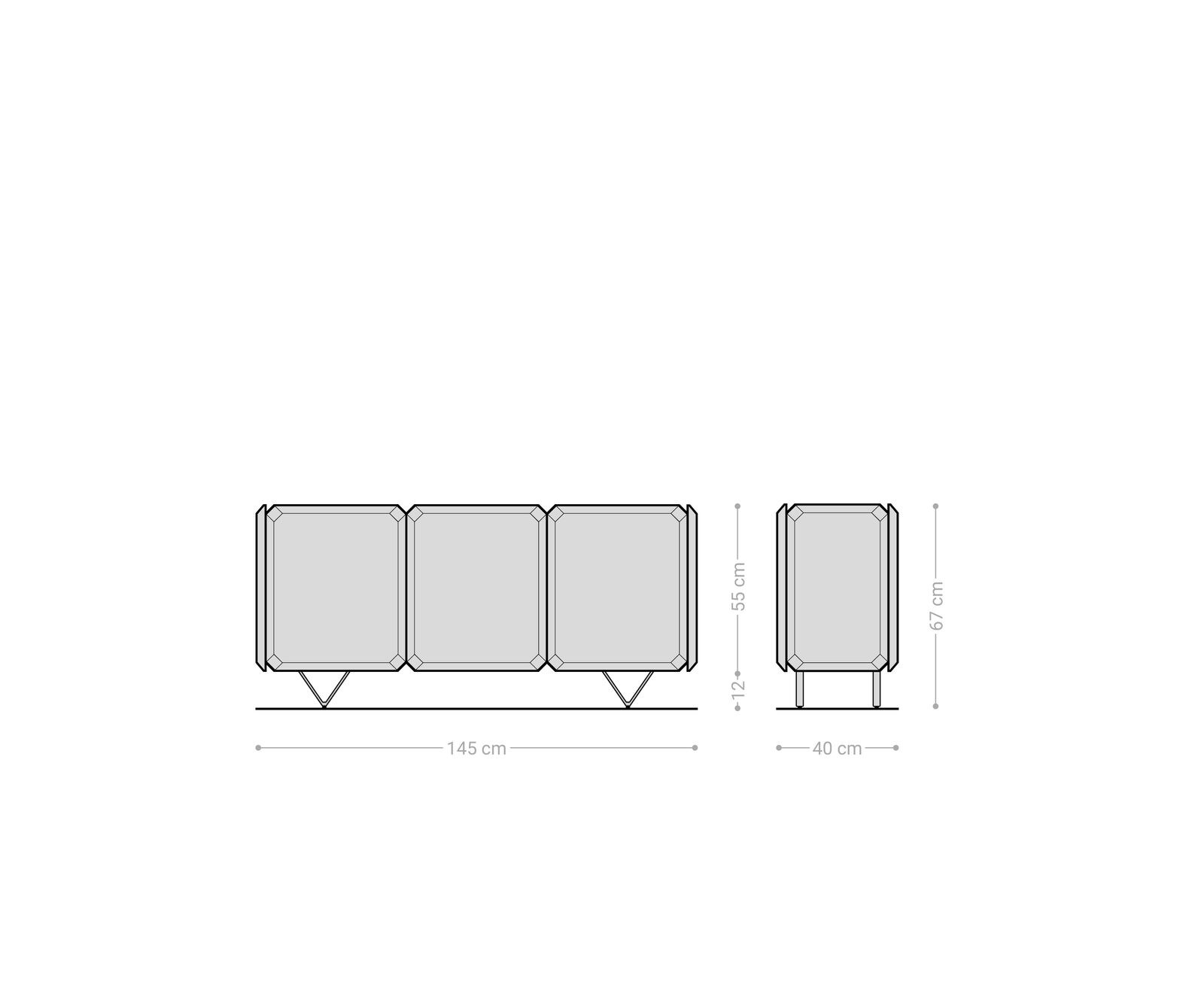 Sideboard Kiano 145 cm Akazie Natur 3 Türen V-Fuß Edelstahl Raumteiler 9