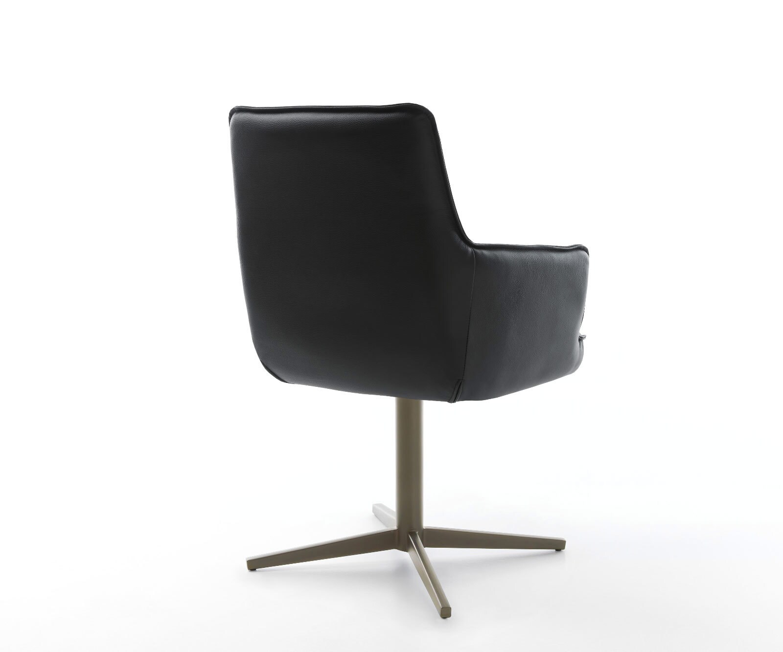 Chaise-pivotante Heira-Flex avec accoudoirs cuir de vache noir pied de chaise 4 branches aspect titane pivotement sur 360° ressorts ensachés 4