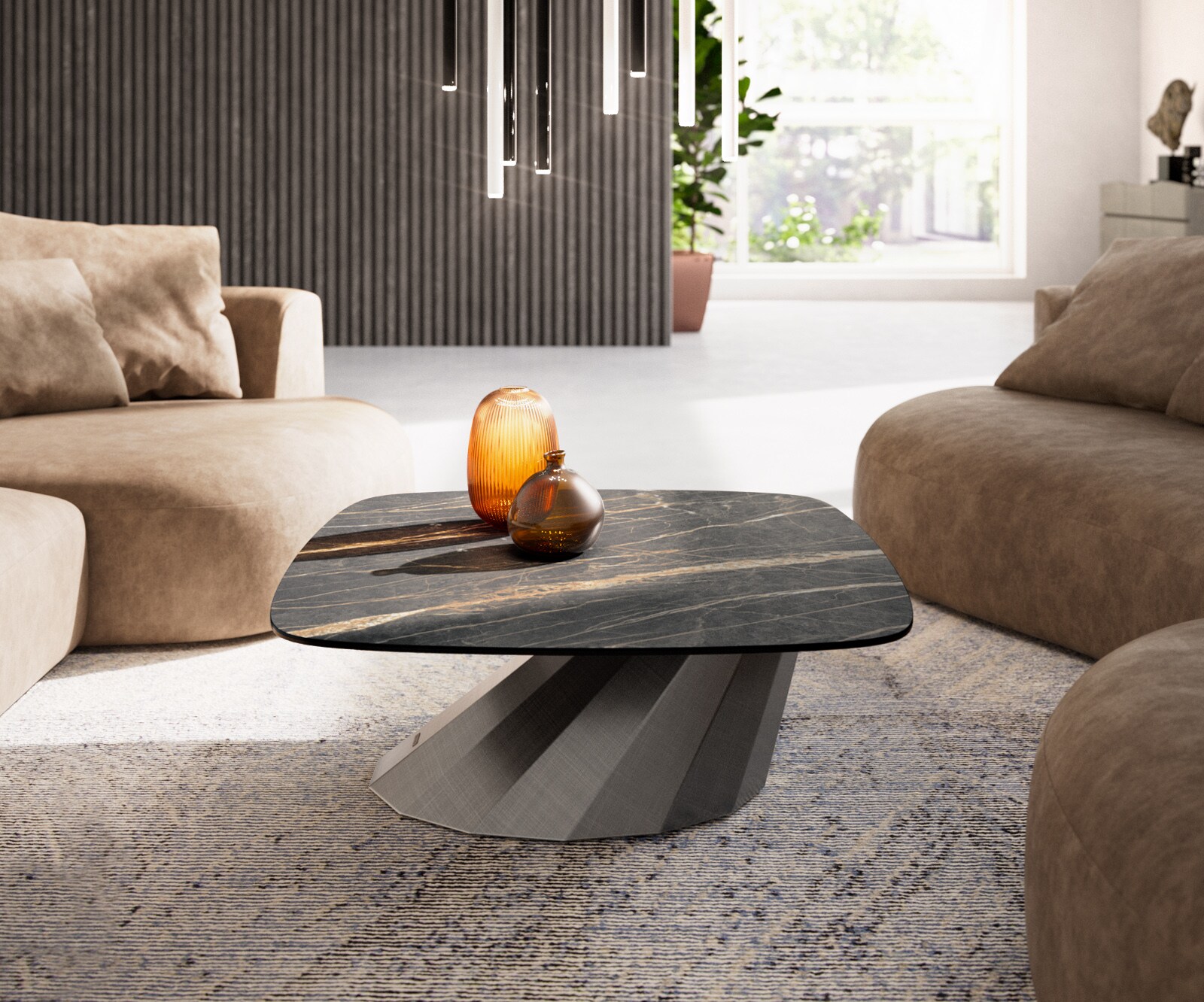 Couchtisch Edge Boot 90x90 cm Keramik Laminam® Noir Desir Braun Parabi Metallic Silber 2