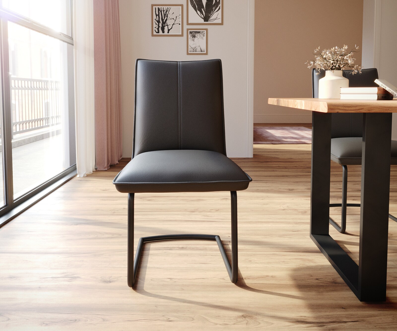 Freischwinger Lelio-Flex Echt-Leder Schwarz Freischwinger rund Schwarz Taschenfederkern 2