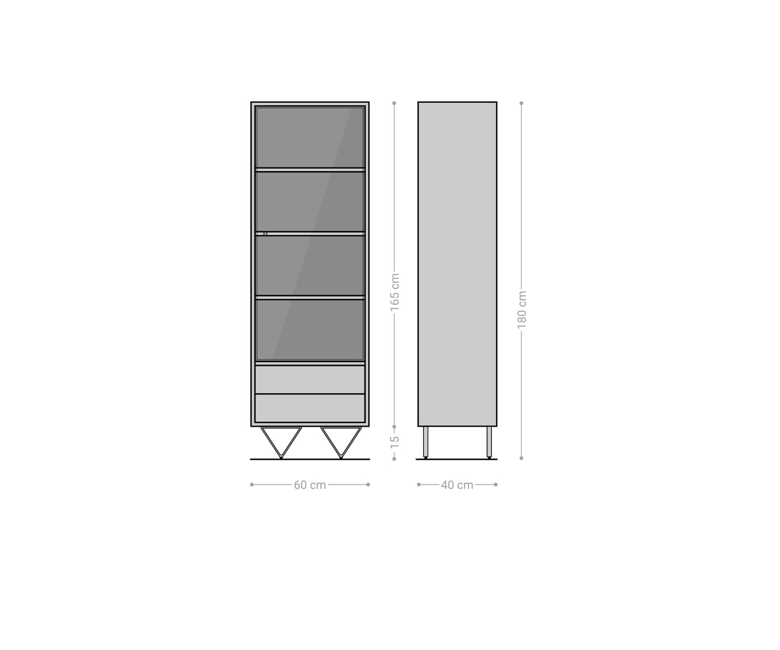 Vitrine Eloi 60x40 cm acacia brun 1 porte 2 tiroirs pied en V noir 6 Vitrine Eloi 60x40 cm acacia brun 1 porte 2 tiroirs pied en V noir 6