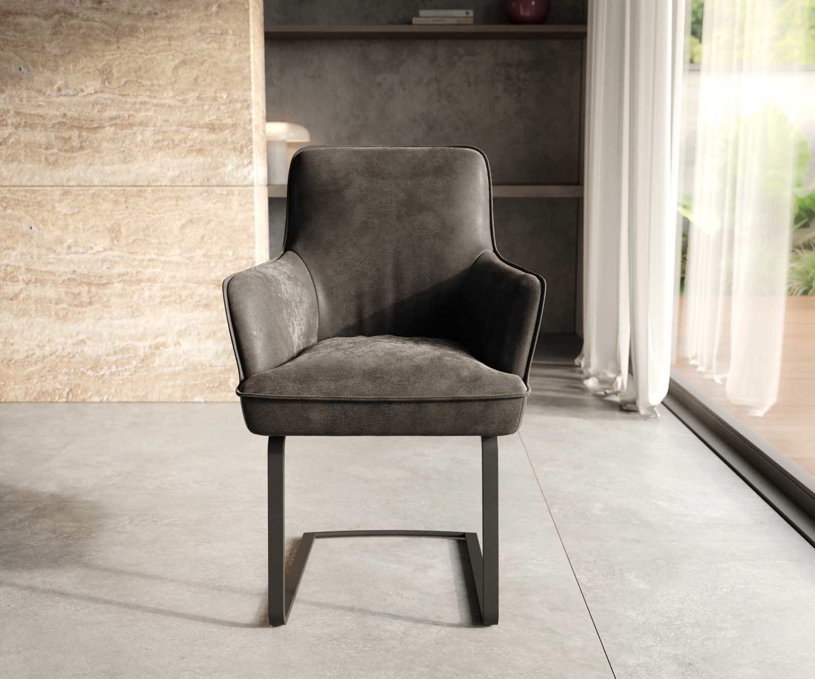 Cantilever Heira-Flex avec accoudoirs microvelours anthracite vintage pied cantilever plat noir ressorts ensachés 1