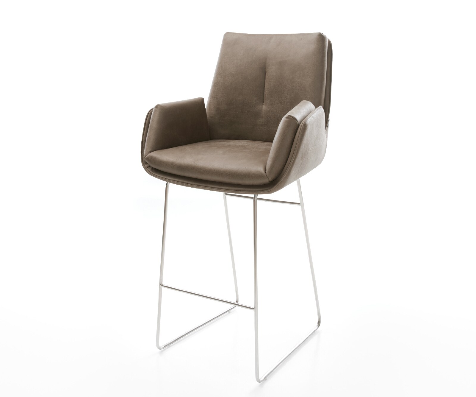 Chaise-de-bar Clea-Flex Microfibre Taupe Vintage Pied trapèze acier inoxydable Argent 1