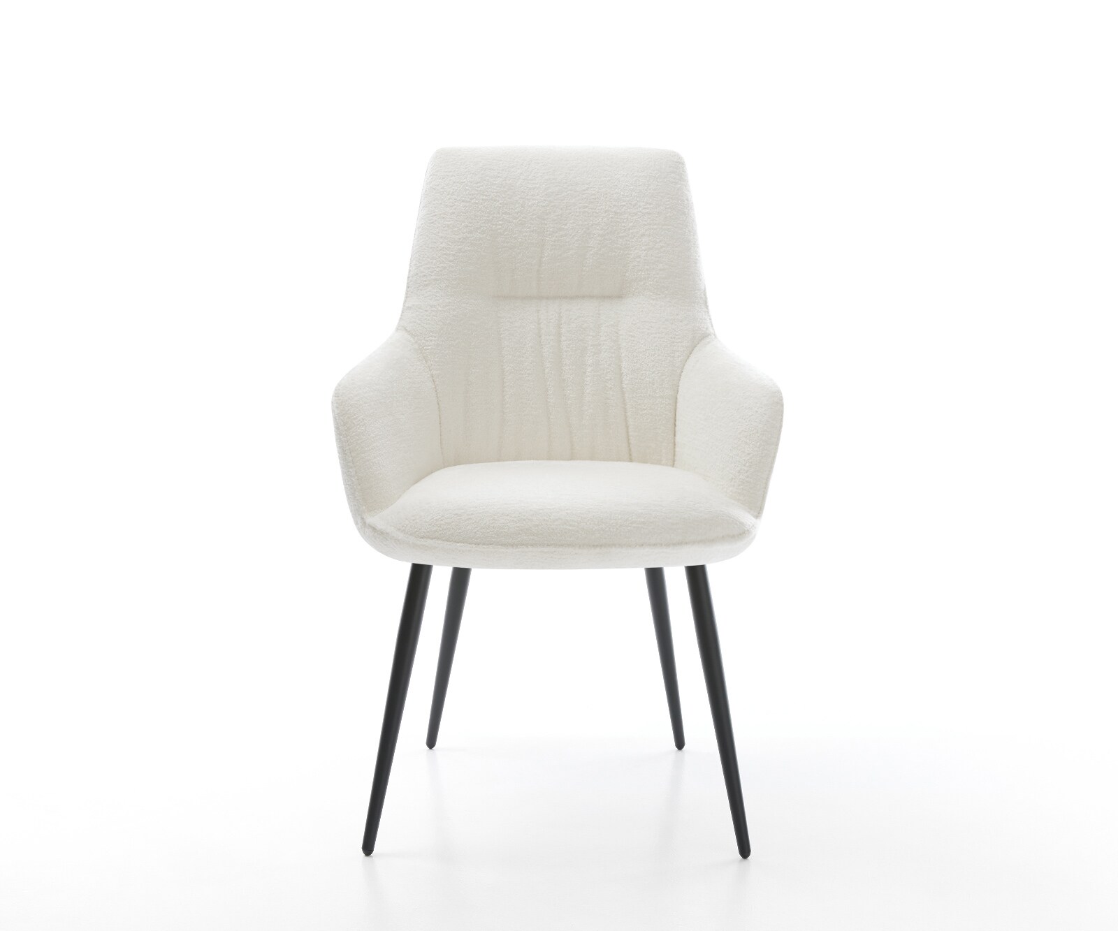 Chaise-de-salle-à-manger Zelia-Flex avec accoudoirs bouclé doux beige 4 pieds coniques noir resorts ensachés 1