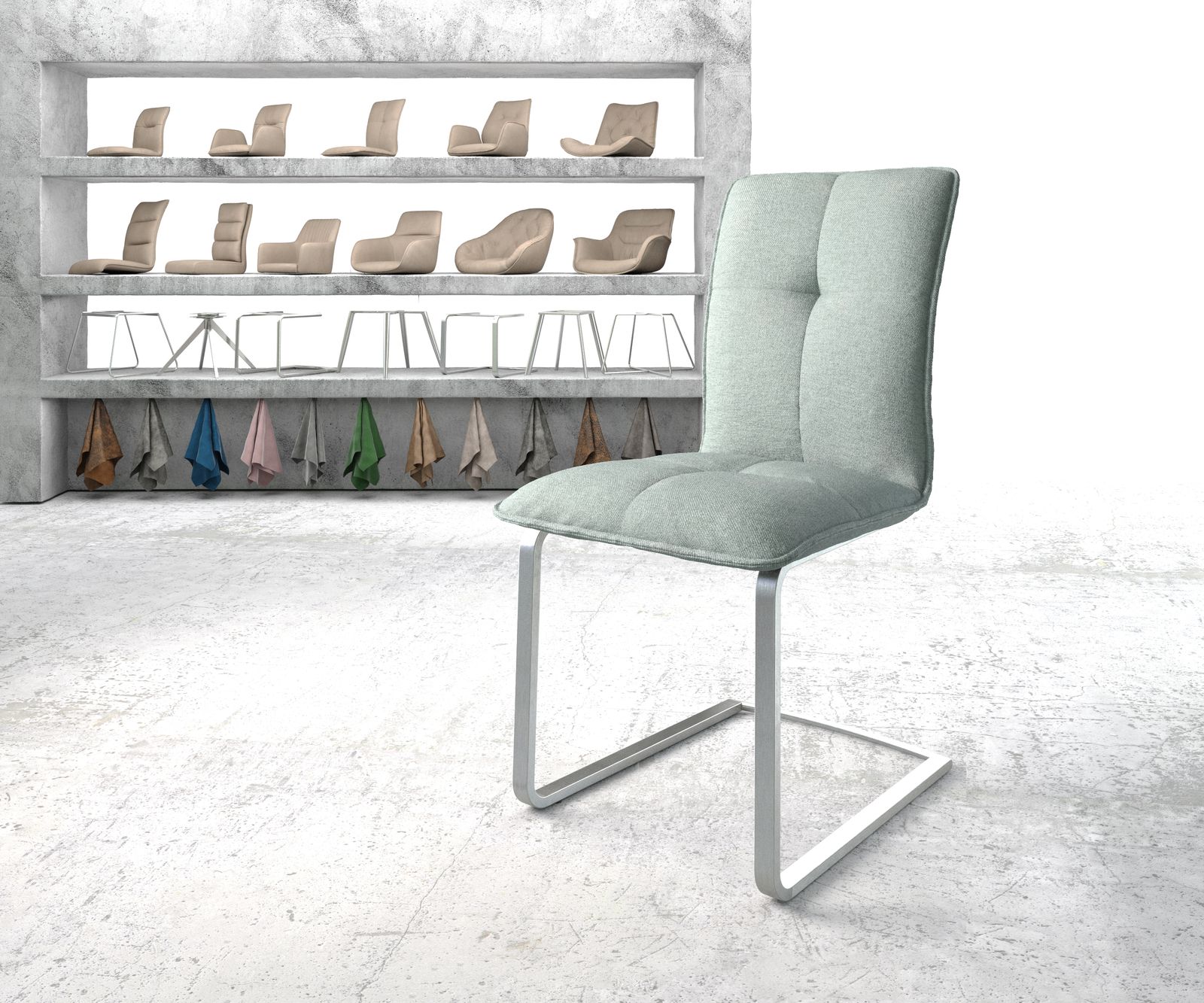 Schwingstuhl Maddy-Flex Stripes Mint Freischwinger flach Edelstahl  Wellenfederung