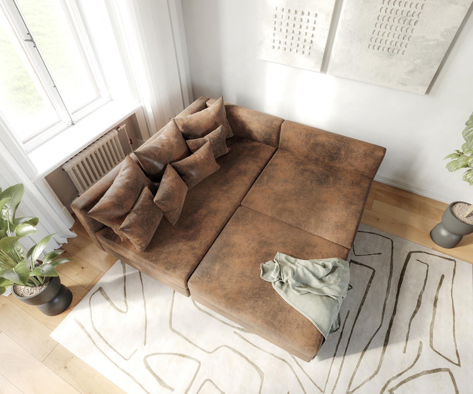 Ecksofa Clovis Braun Antik Optik Hocker Ottomane Links Modulsofa 4