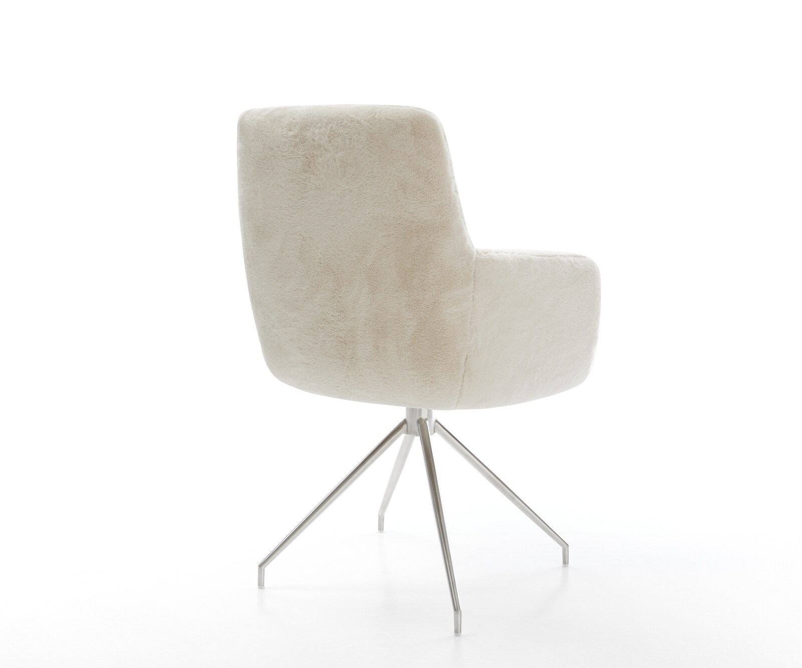 Chaise-de-salle-à-manger Heira-Flex avec accoudoirs peluche crème-blanc pied croisé conique acier inoxydable resorts ensachés 4