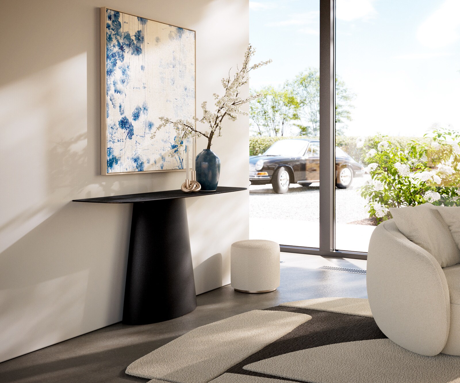 Console Edge forme bateau 140x40 cm Céramique Laminam® Nero Greco Anthrazit Conos Métal Noir 6