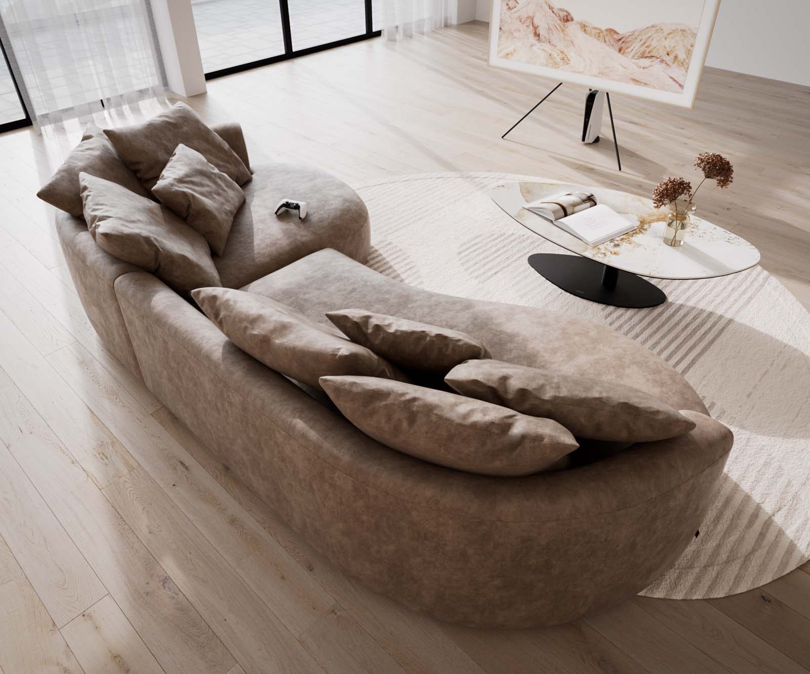 Canapé Edina 330x170 cm microfibre taupe vintage 5