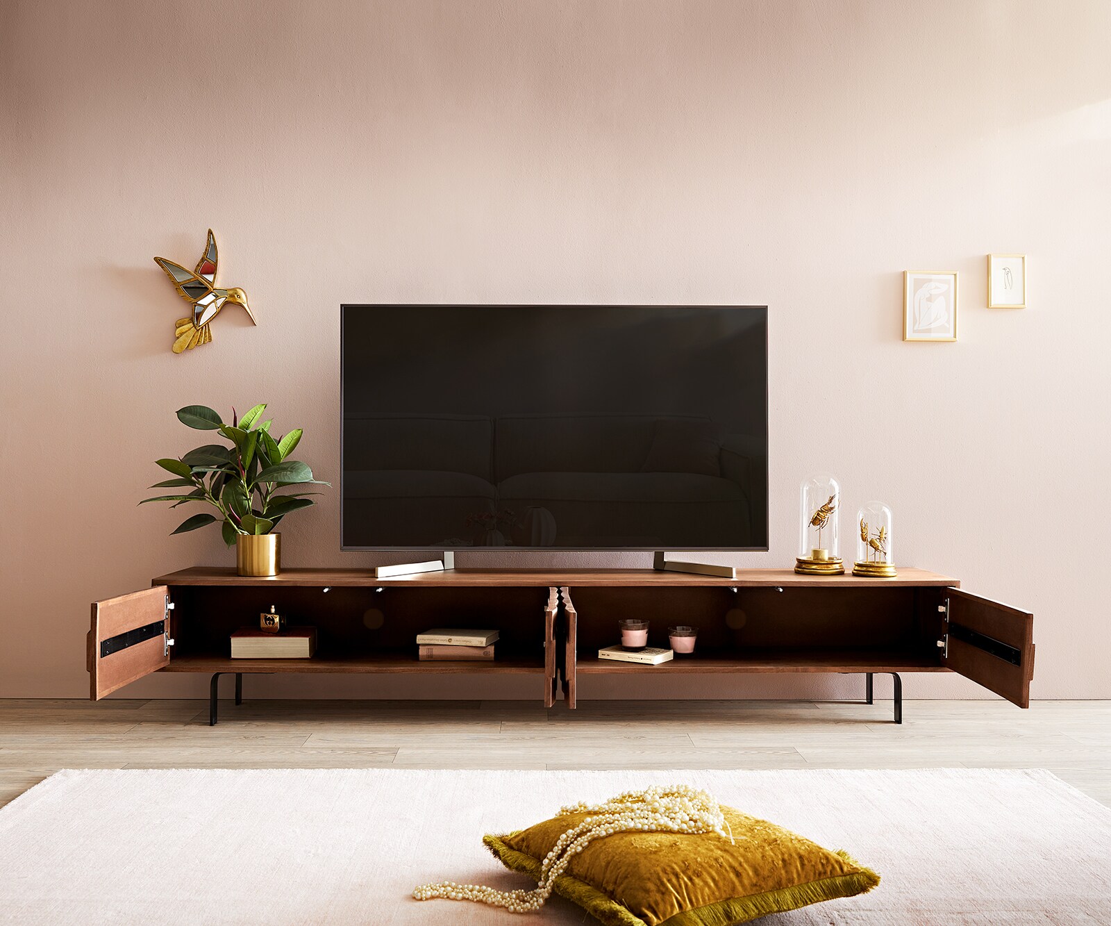 Buffet bas Fevo 220 cm acacia marron 4 portes 3