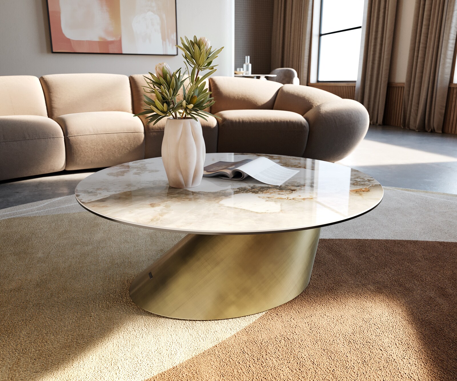 Table basse Edge rond 90x90 cm céramique Minas Melange Conis doré métallique 1