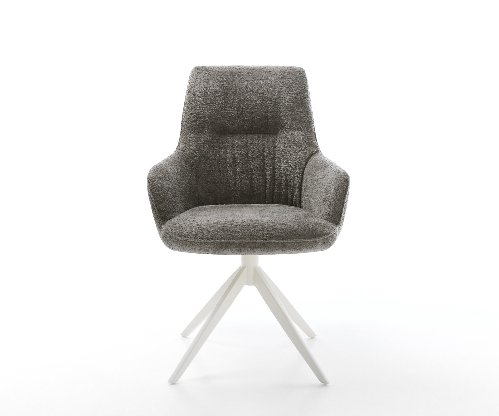 Drehstuhl Zelia-Flex mit Armlehnen Bouclé Soft Schlamm Kreuzgestell breit Weiß 360° drehbar Wippfunktion Taschenfederkern 2