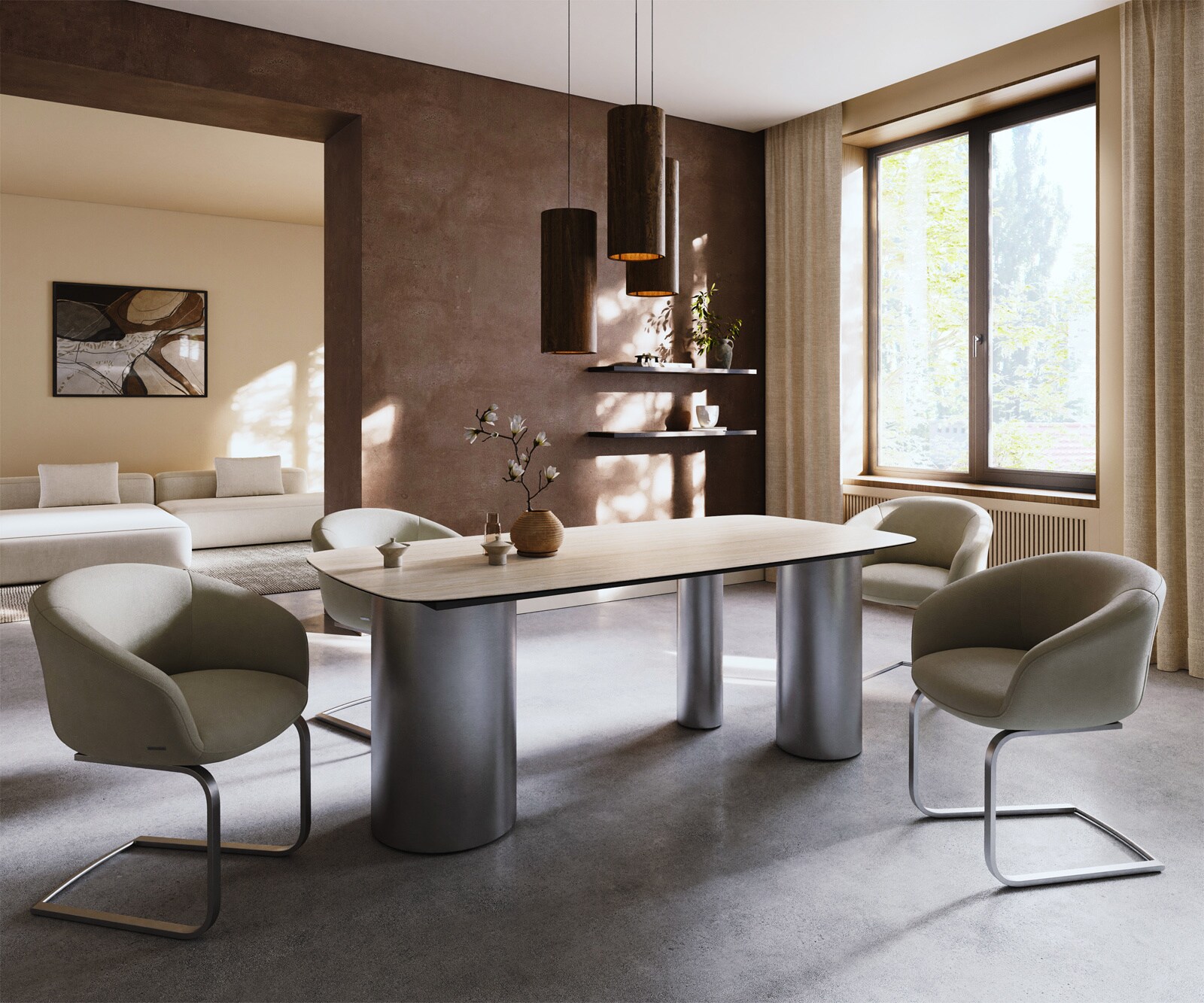 Table à manger Edge Boot 200x100 céramique Laminam® Travertino Bianco crème-blanc Troa acier inoxydable brossé 7