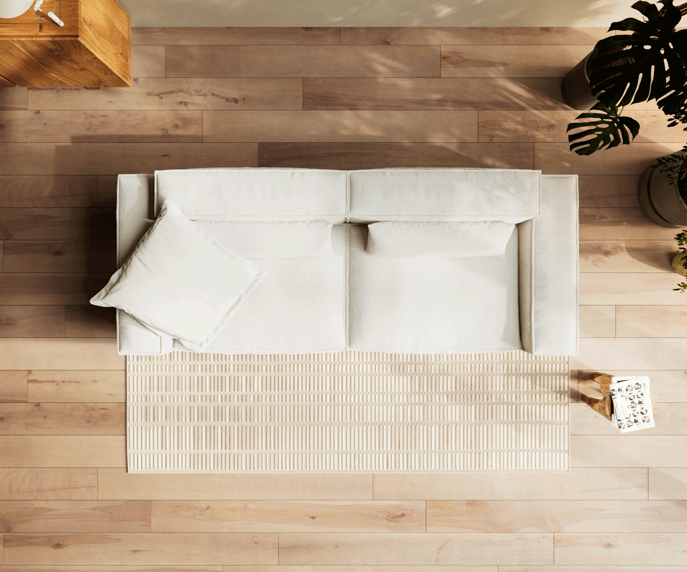 Big-Sofa Freestyle 280x110 cm Bouclé Soft Beige Kedernaht 6