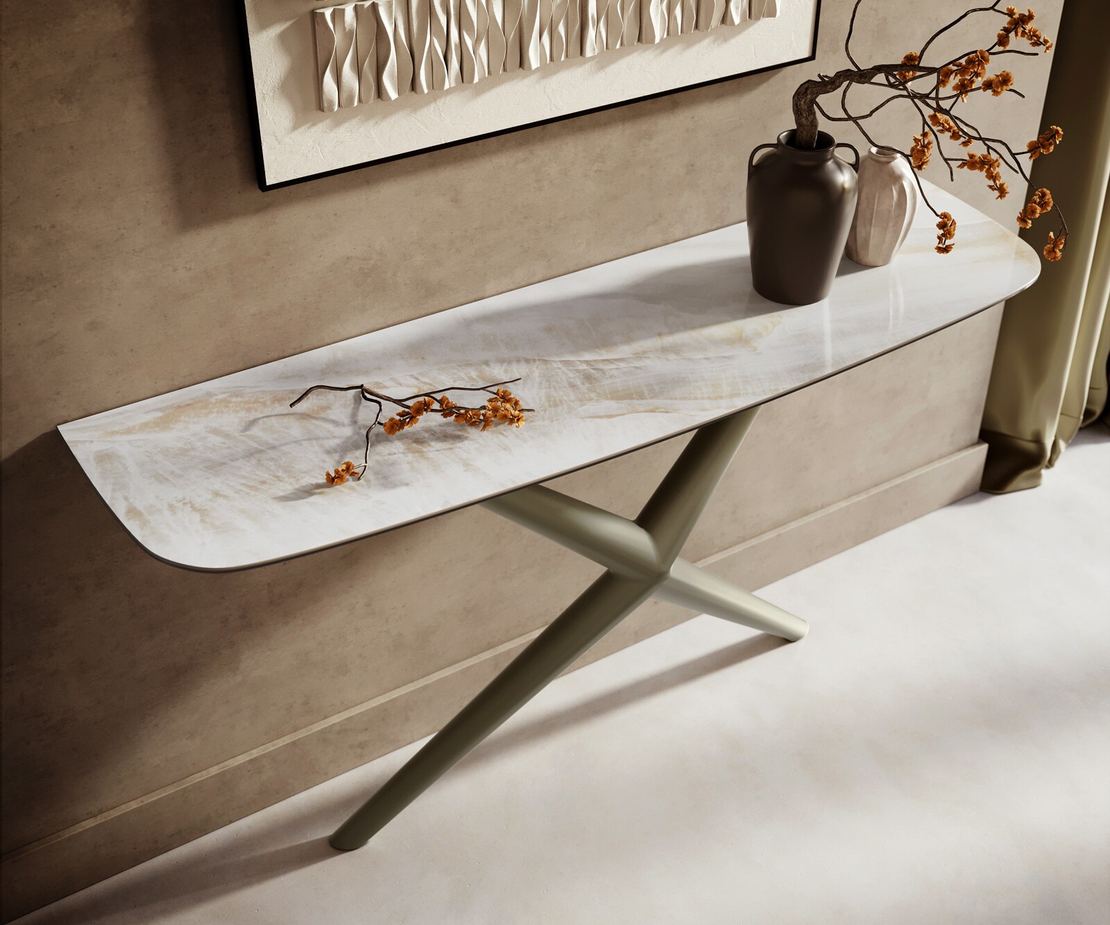 Konsolentisch Edge Boot 140x40 cm Keramik Onyx Pearl Estelo Metall Effektfinish Titan 1