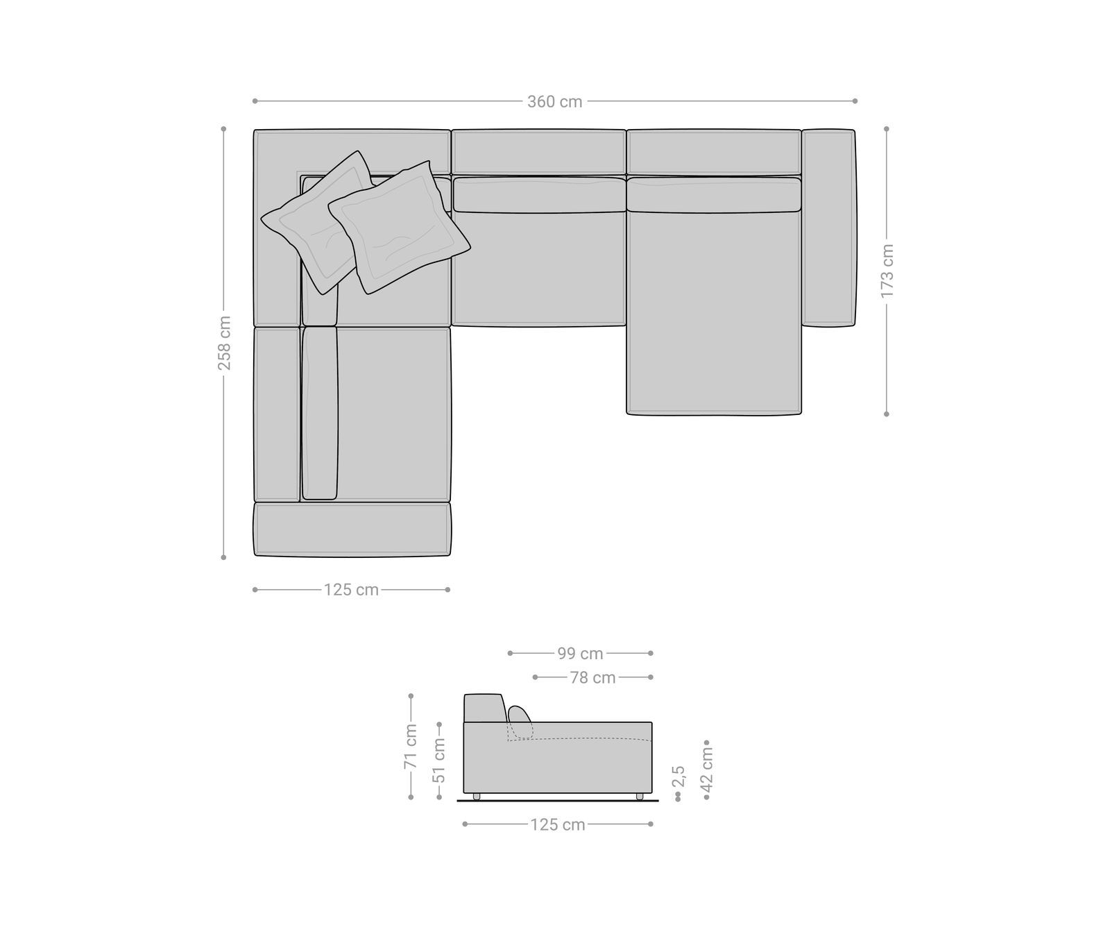 Wohnlandschaft Sirpio XL 360x260 cm Mikrofaser Grau Recamiere variabel 8