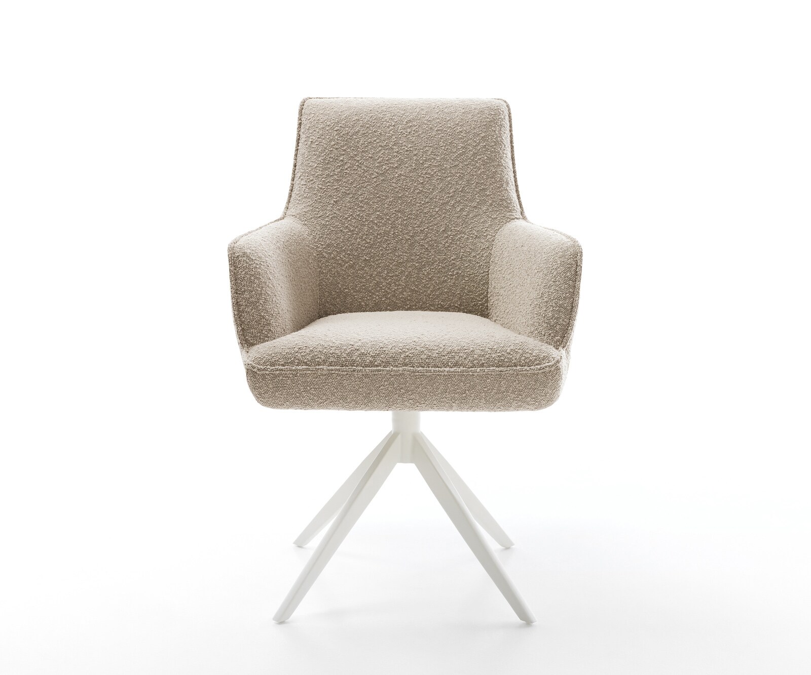 Chaise-pivotante Heira-Flex avec accoudoirs bouclé boue pied croisé large blanc pivotement sur 360° fonction bascule ressorts ensachés 2