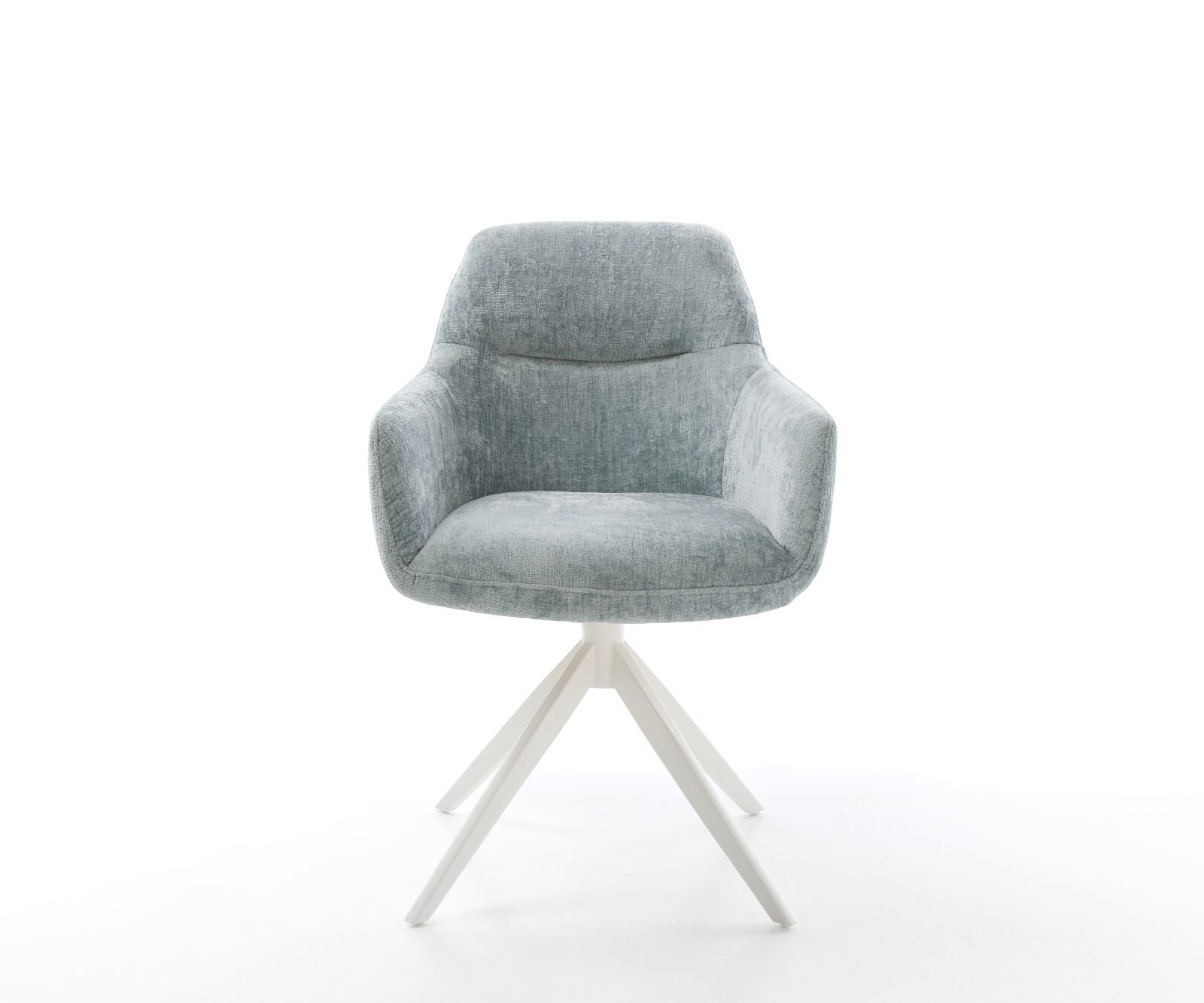 Chaise-pivotante Pejo-Flex chenille bleu pastel pied croisé large blanc pivotement sur 360° fonction bascule ressorts ensachés 1