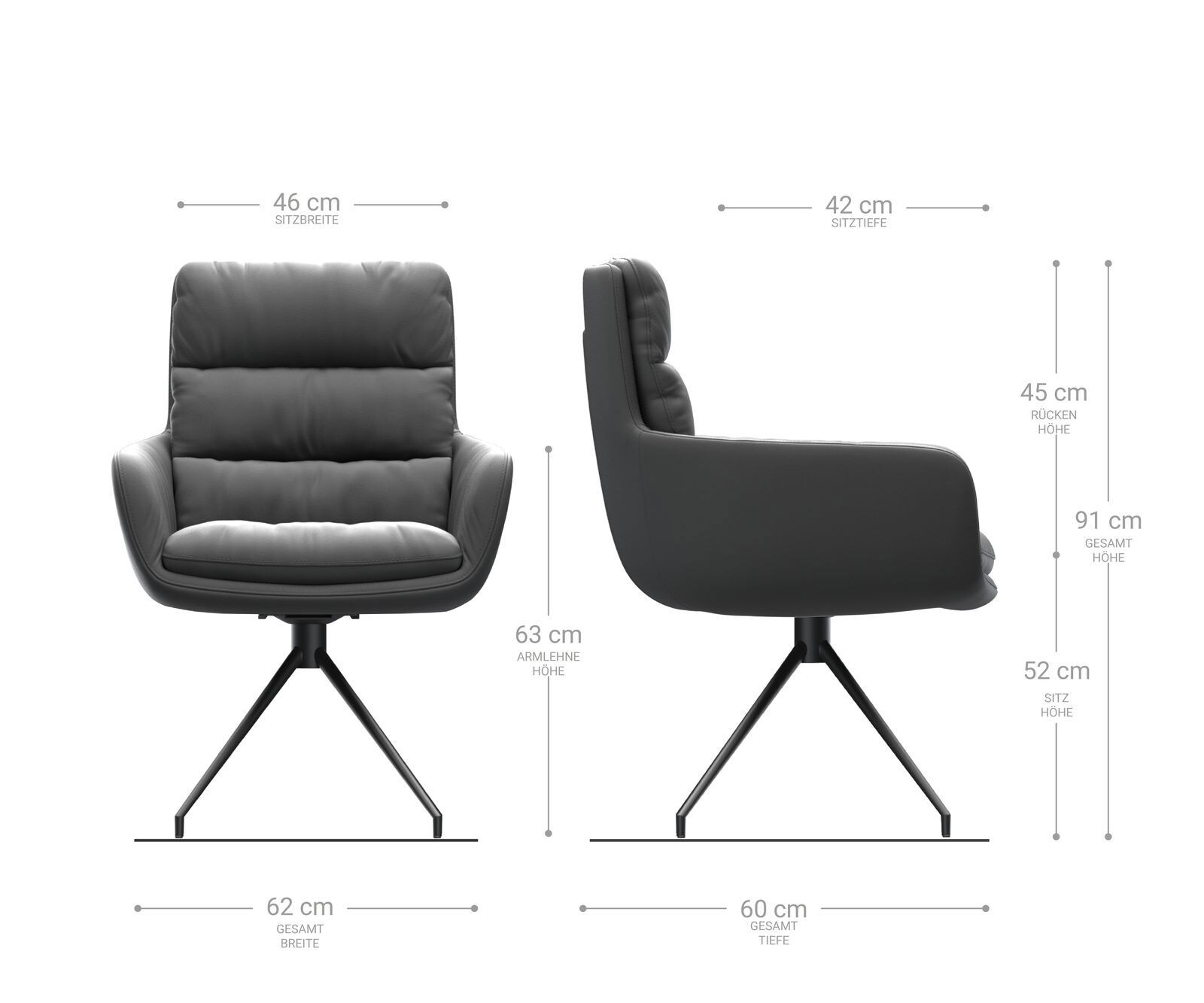 Esszimmerstuhl Abelia-Flex mit Armlehnen Echt-Leder Schwarz Kreuzgestell konisch Edelstahl 6 Esszimmerstuhl Abelia-Flex mit Armlehnen Echt-Leder Schwarz Kreuzgestell konisch Edelstahl 6