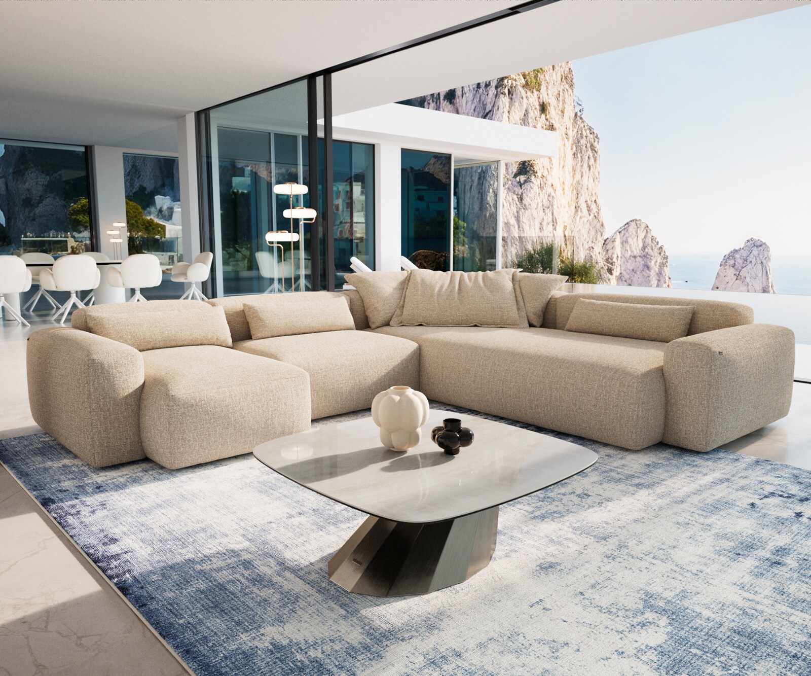 Couchtisch Edge Boot 90x90 cm Keramik Onyx Champagne Parabi Edelstahl gebürstet 6
