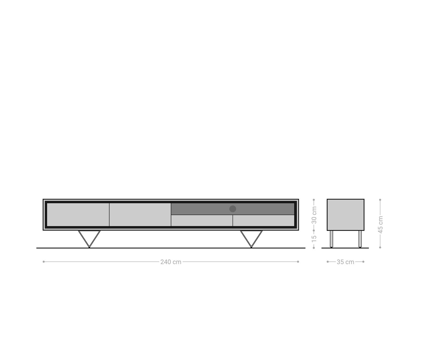 Meuble-TV Stonegrace 240 cm acacia marron plaqué pierre 2 portes 2 tiroirs 1 compartiment pied en V noir 6