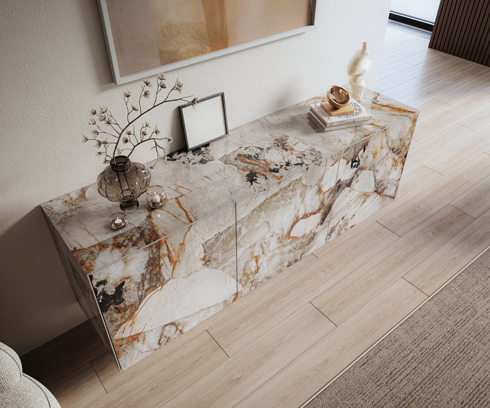 Buffet Cuor 180 cm Céramique Patagonia raffinée 2 Portes 3 Tiroirs Flottant 4