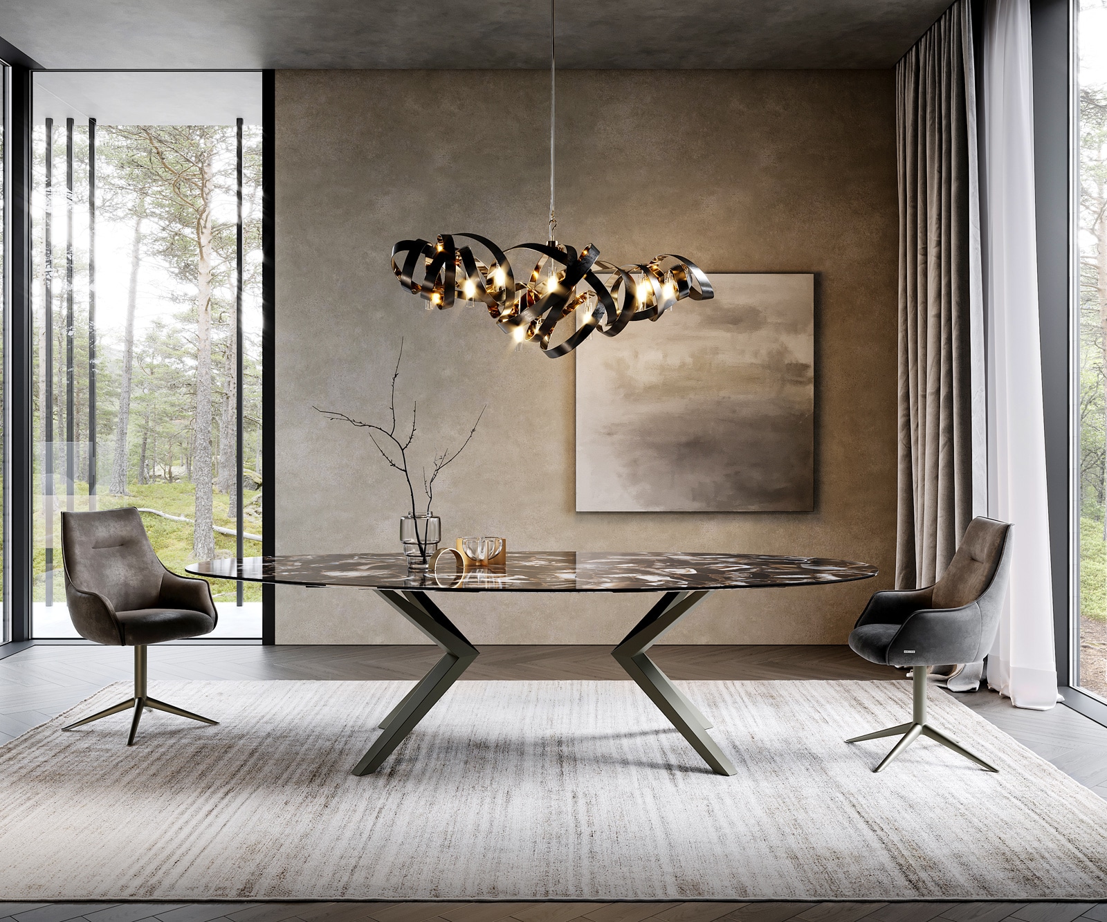 Esstisch Edge Oval 280x130 Keramik Iris FMG Agatablack Zenthara kantig Metall Effektfinish Titan Esstisch Edge Oval 280x130 Keramik Iris FMG Agatablack Zenthara kantig Metall Effektfinish Titan