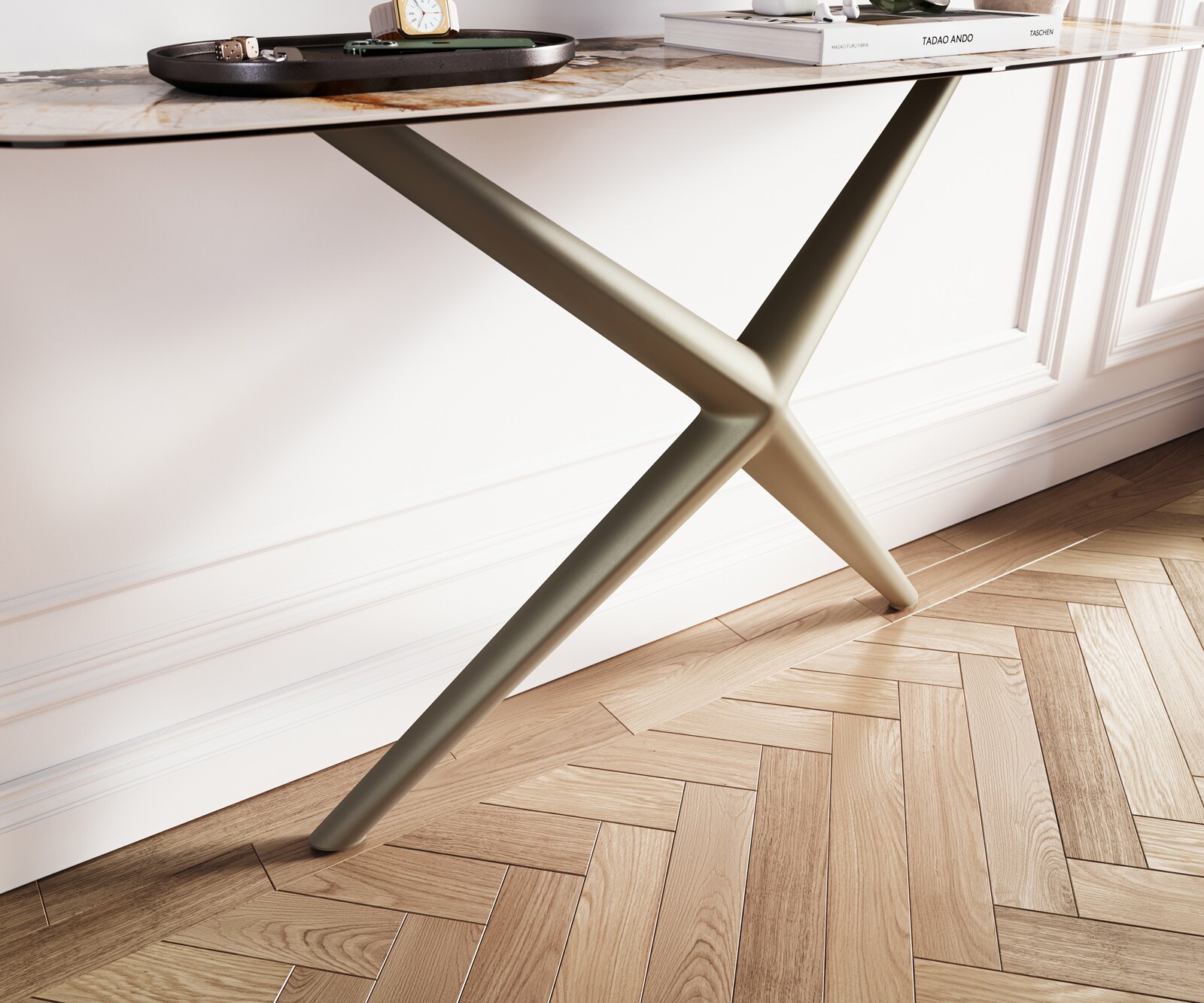Console Edge forme bateau 140x40 cm Céramique Patagonia Poliert Estelo Métal Effektfinish Titan 4