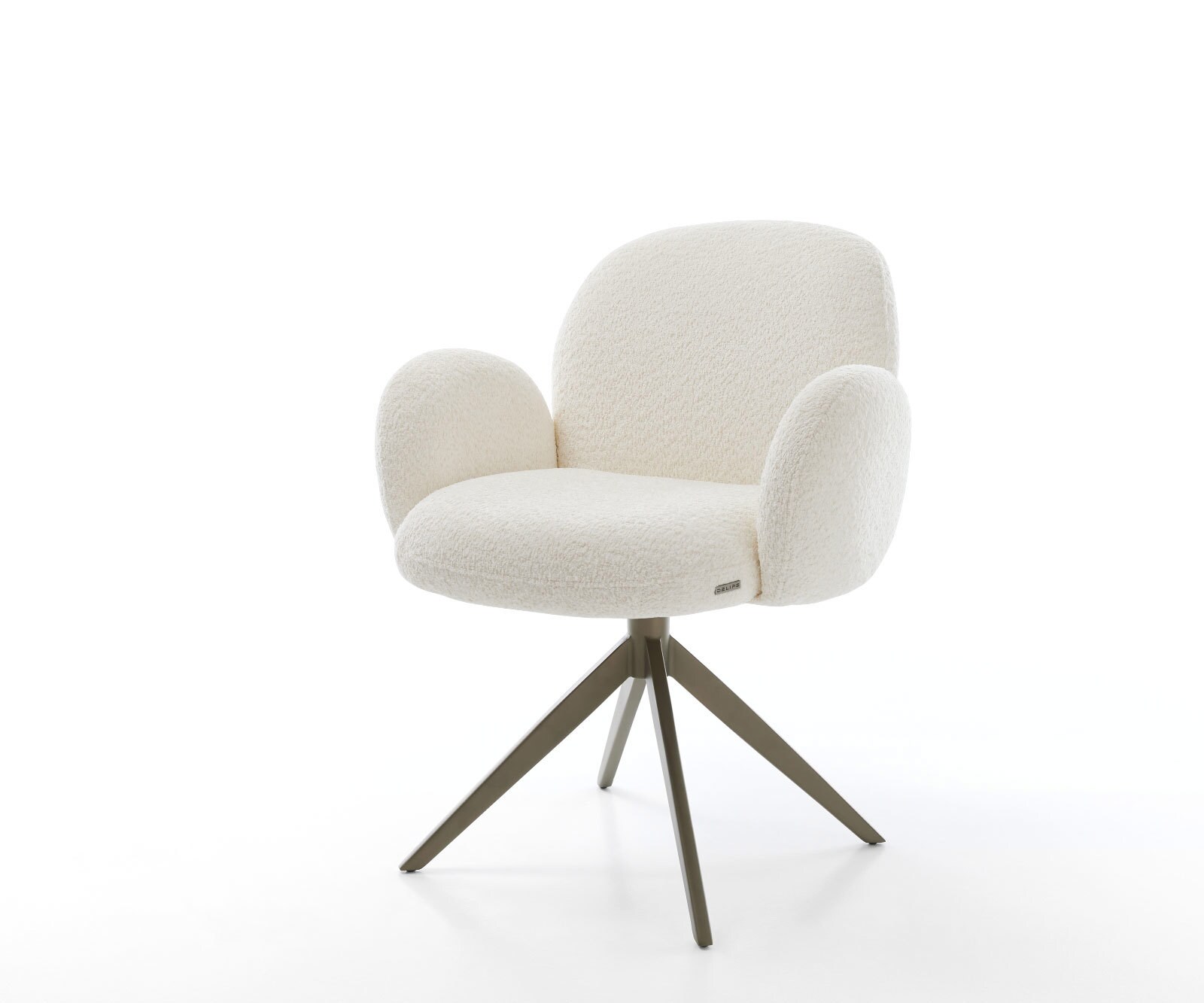 Chaise-pivotante Nube-Flex avec accoudoirs bouclé blanc pied croisé large aspect titane pivotement sur 360° ressorts ensachés 1