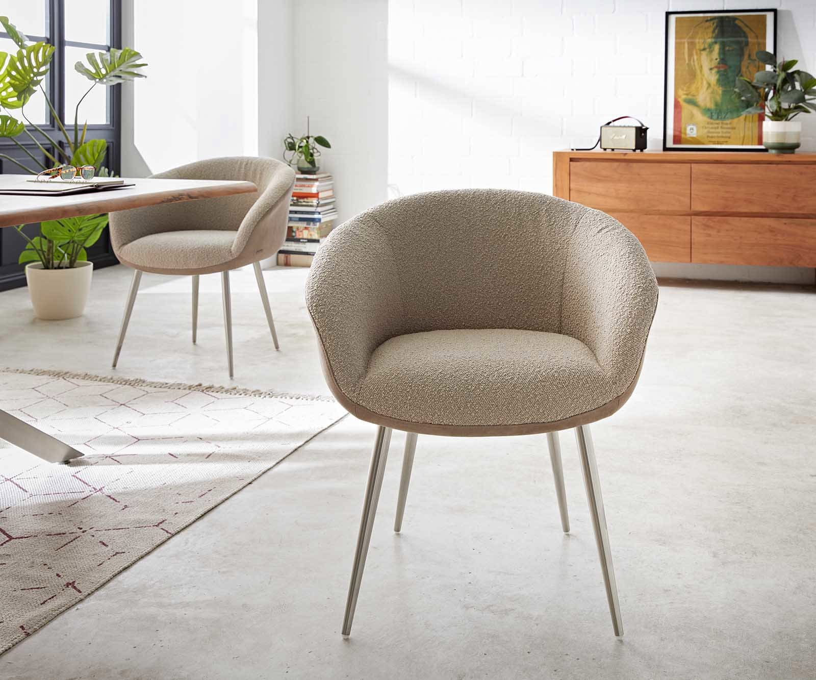 Esszimmerstuhl Vinka-Flex mit Armlehnen Materialmix Schlamm 4-Fuß konisch Edelstahl Taschenfederkern 1 Esszimmerstuhl Vinka-Flex mit Armlehnen Materialmix Schlamm 4-Fuß konisch Edelstahl Taschenfederkern 1