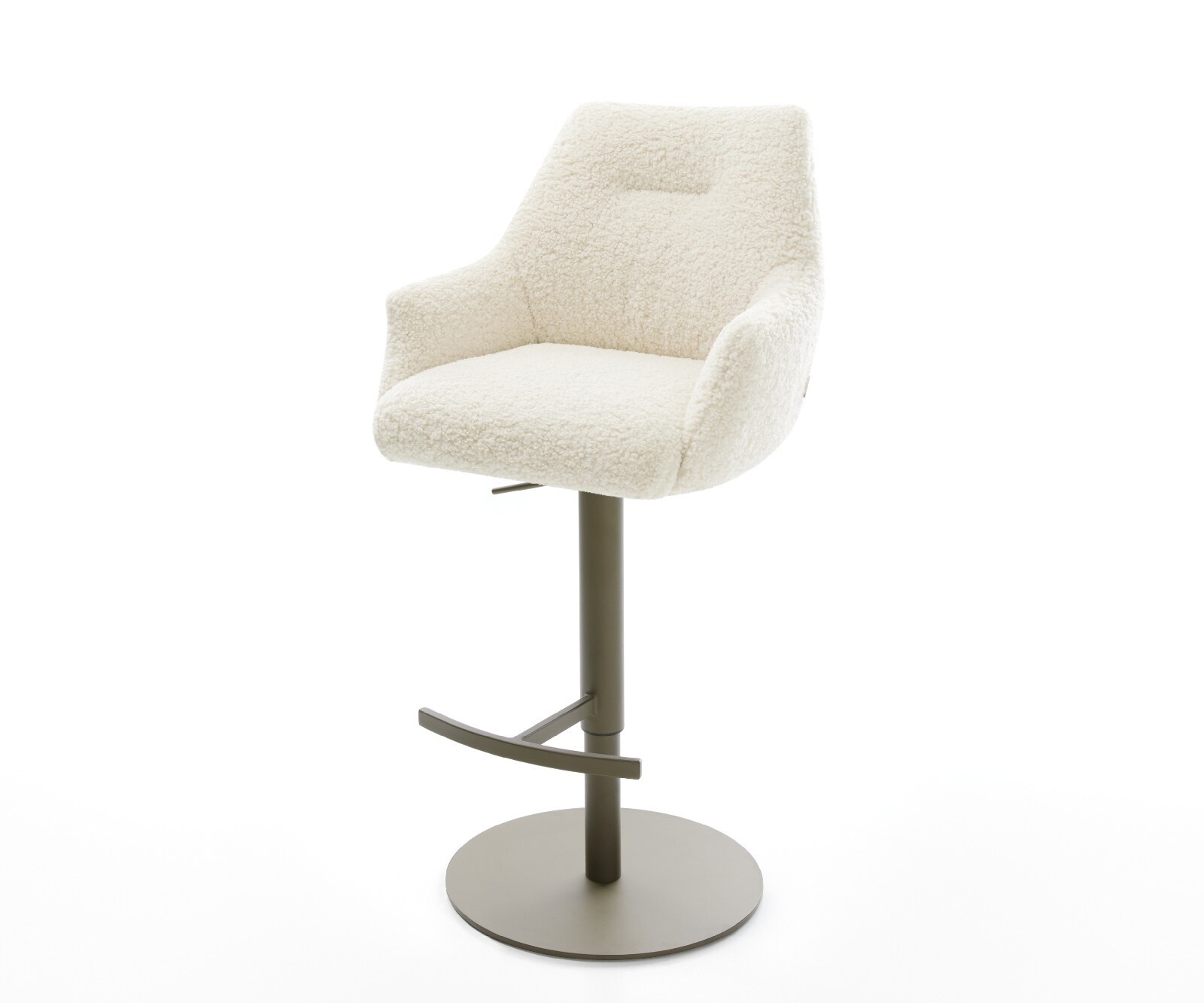 Barstuhl Alja-Flex Teddystoff Beige Drehfuß höhenverstellbar Metall Titanfarben Taschenfederkern 1